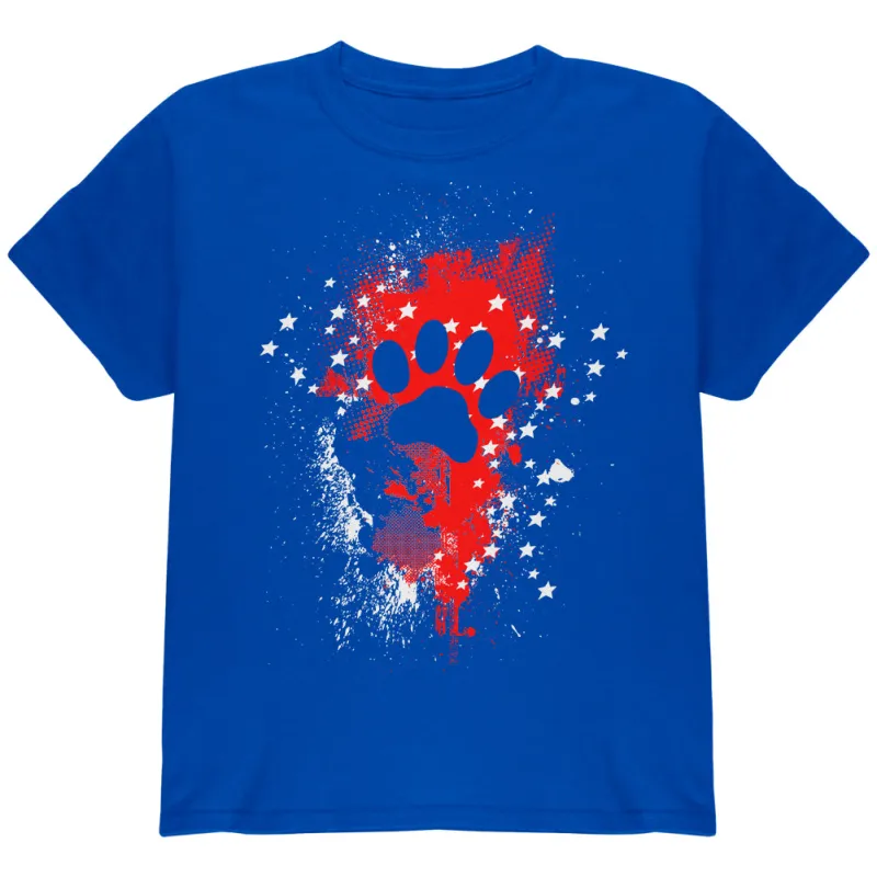 4th of July Puppy Dog Paw Print Stars and Splatters Youth T Shirt sold by Old Glory