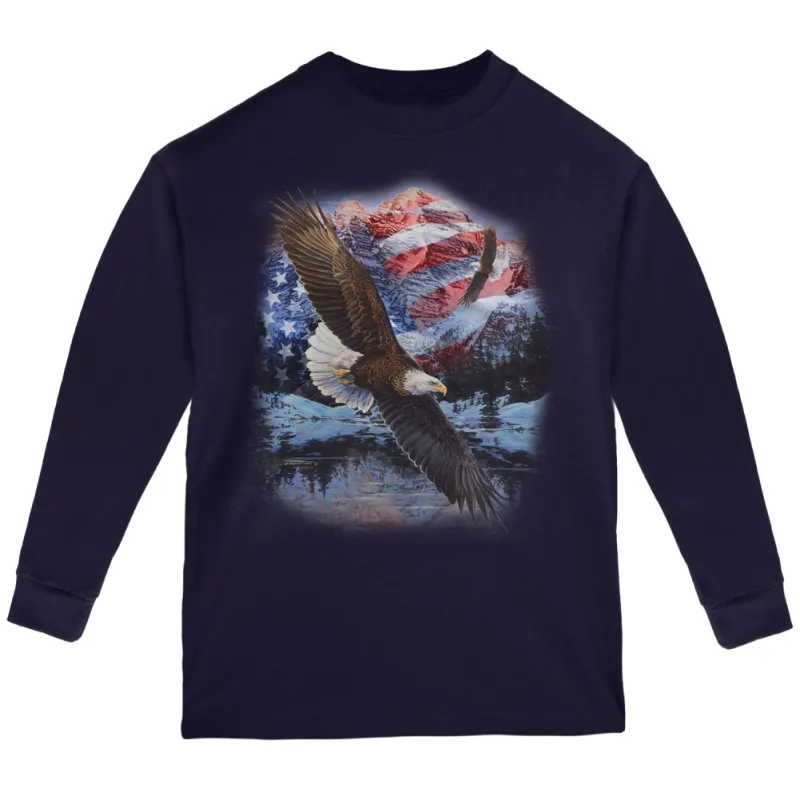 4th Of July American Flag Bald Eagle Youth Long Sleeve T Shirt sold by Old Glory