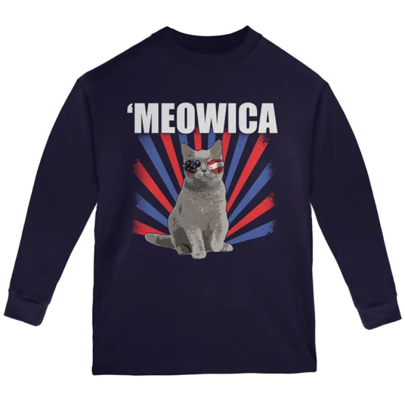 Cat 4th of July Meowica Youth Long Sleeve T Shirt sold by Old Glory