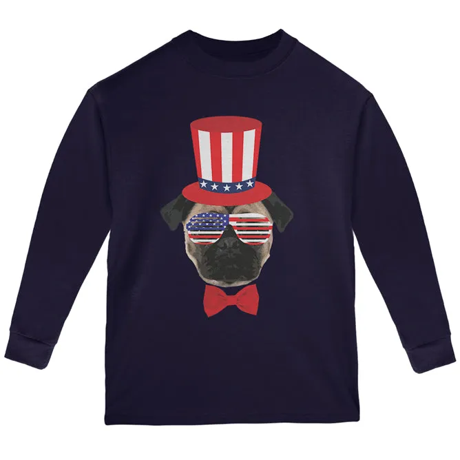 4th of July Funny Pug Youth Long Sleeve T Shirt sold by Old Glory