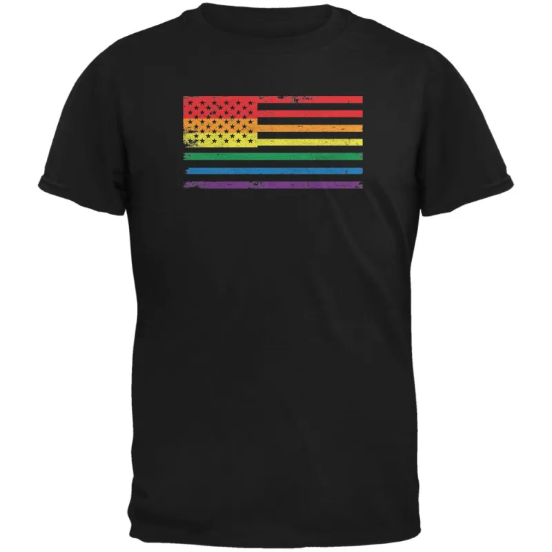 LGBT American Flag Distressed Black Youth T-Shirt sold by Old Glory