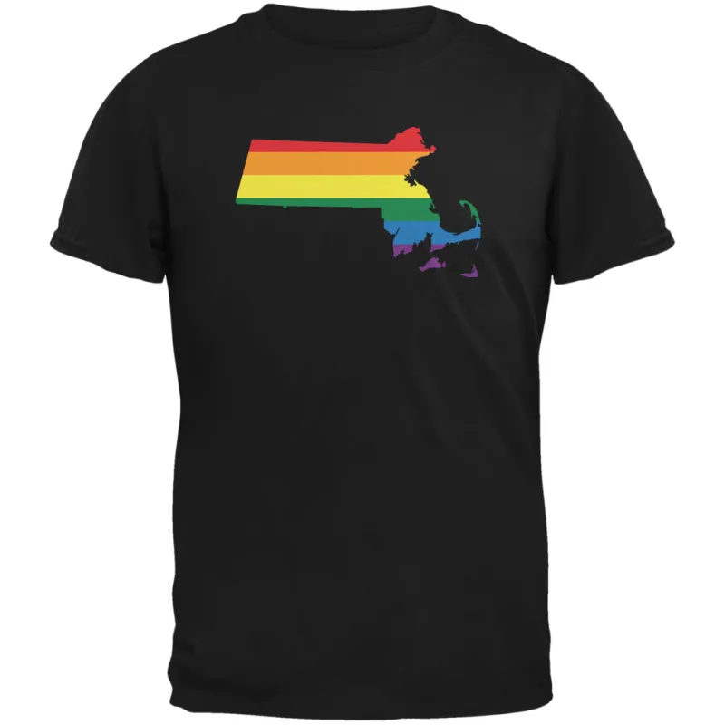 Massachusetts LGBT Gay Pride Rainbow Black Youth T-Shirt sold by Old Glory