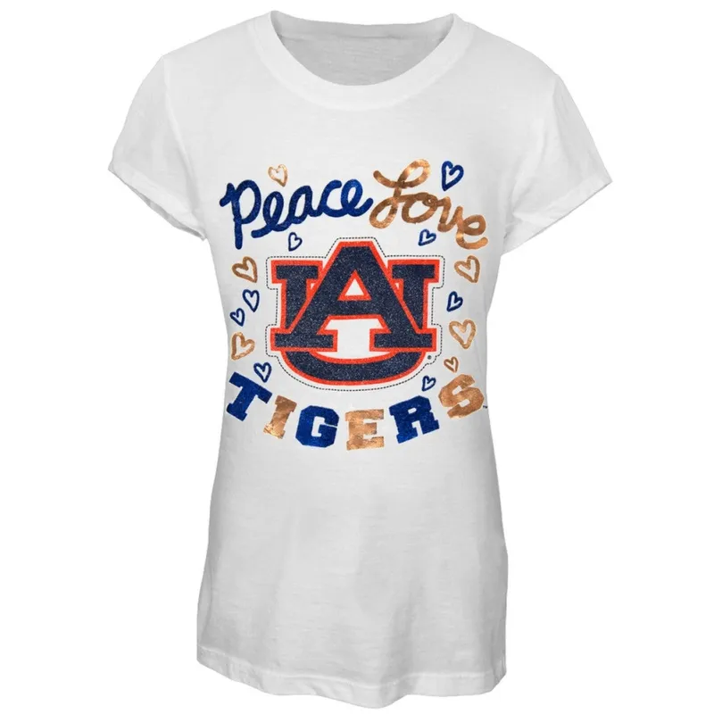 Auburn Tigers - Peace Love Glitter Logo Girls Youth T-Shirt sold by Old Glory