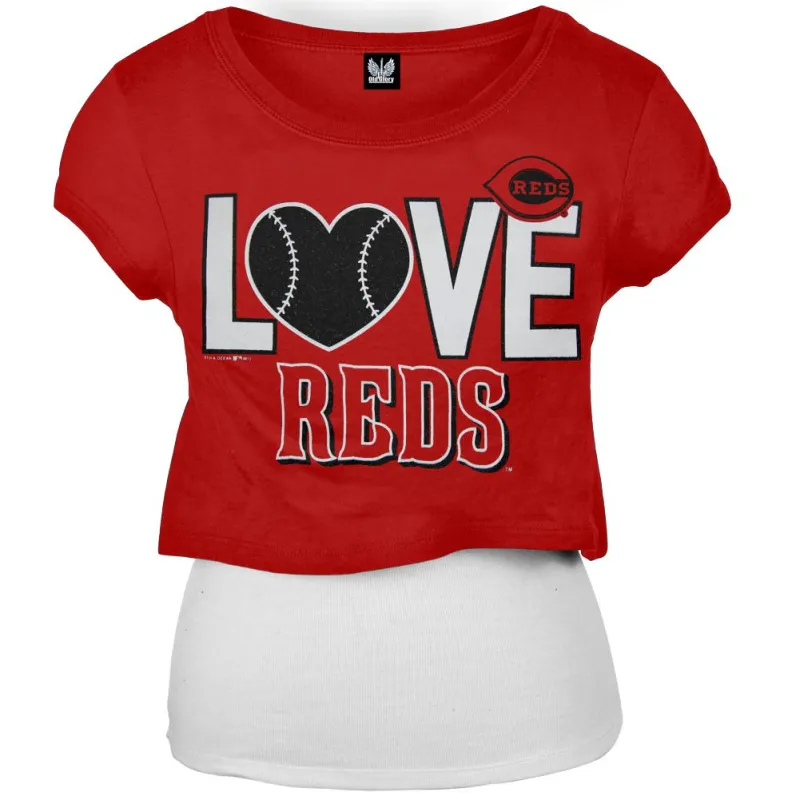 Cincinnati Reds - Glitter Love Girls Youth T-Shirt w/Tank sold by Old Glory