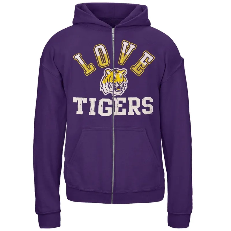 LSU Tigers - Glitter Love Girls Youth Zip Hoodie sold by Old Glory