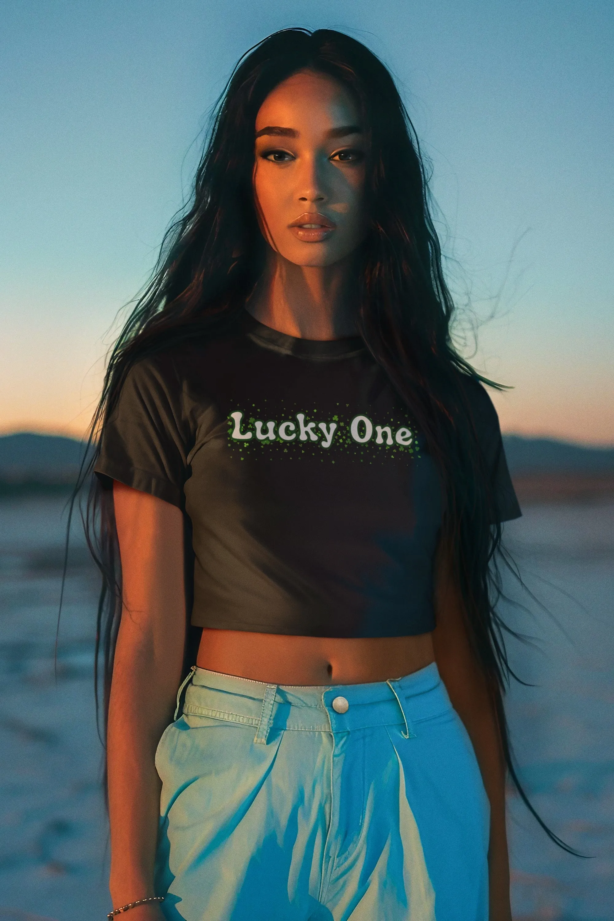 St. Patricks Day Clover Filled Lucky One Juniors Womens Crop Top T Shirt sold by Old Glory product image thumbnail 4