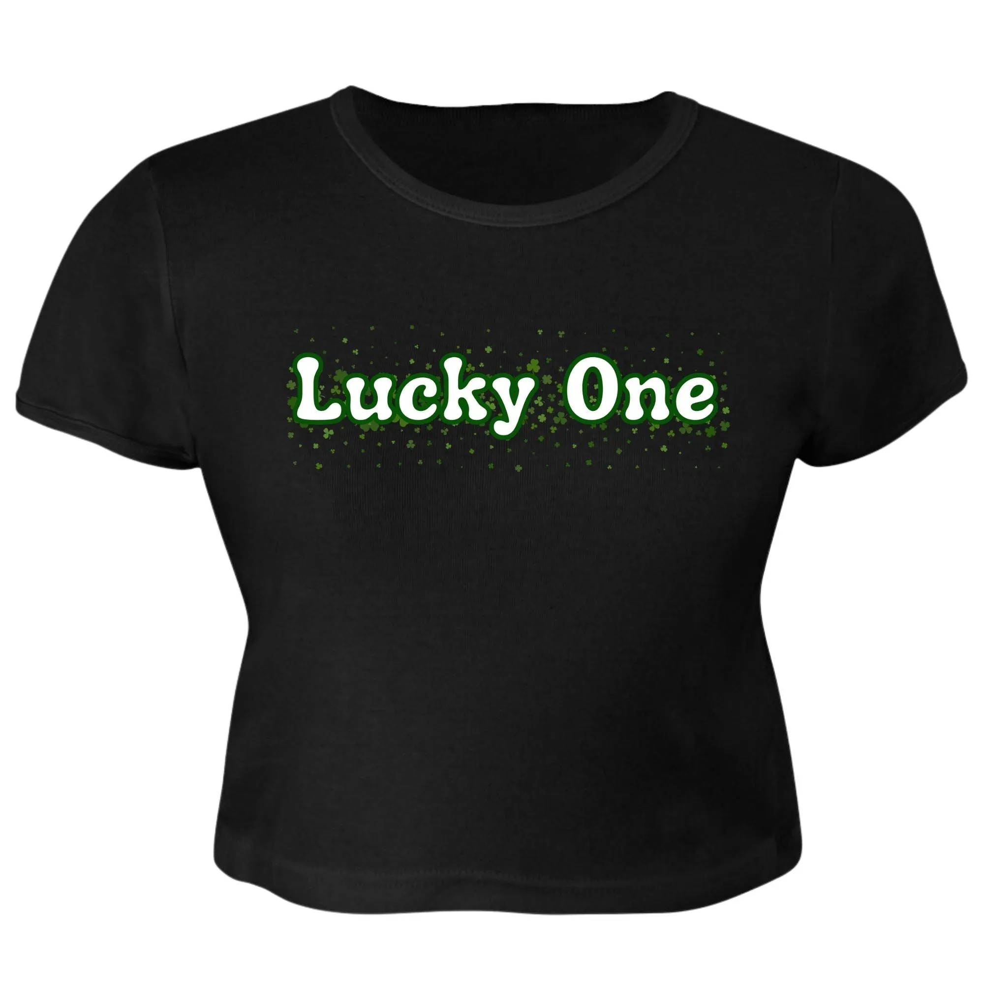 St. Patricks Day Clover Filled Lucky One Juniors Womens Crop Top T Shirt sold by Old Glory