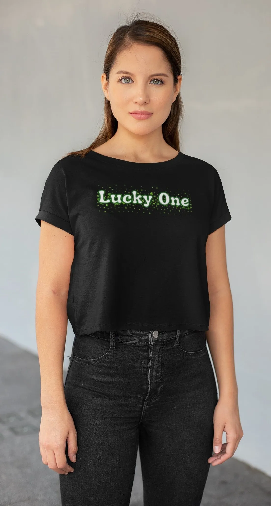 St. Patricks Day Clover Filled Lucky One Juniors Womens Crop Top T Shirt sold by Old Glory product image thumbnail 3
