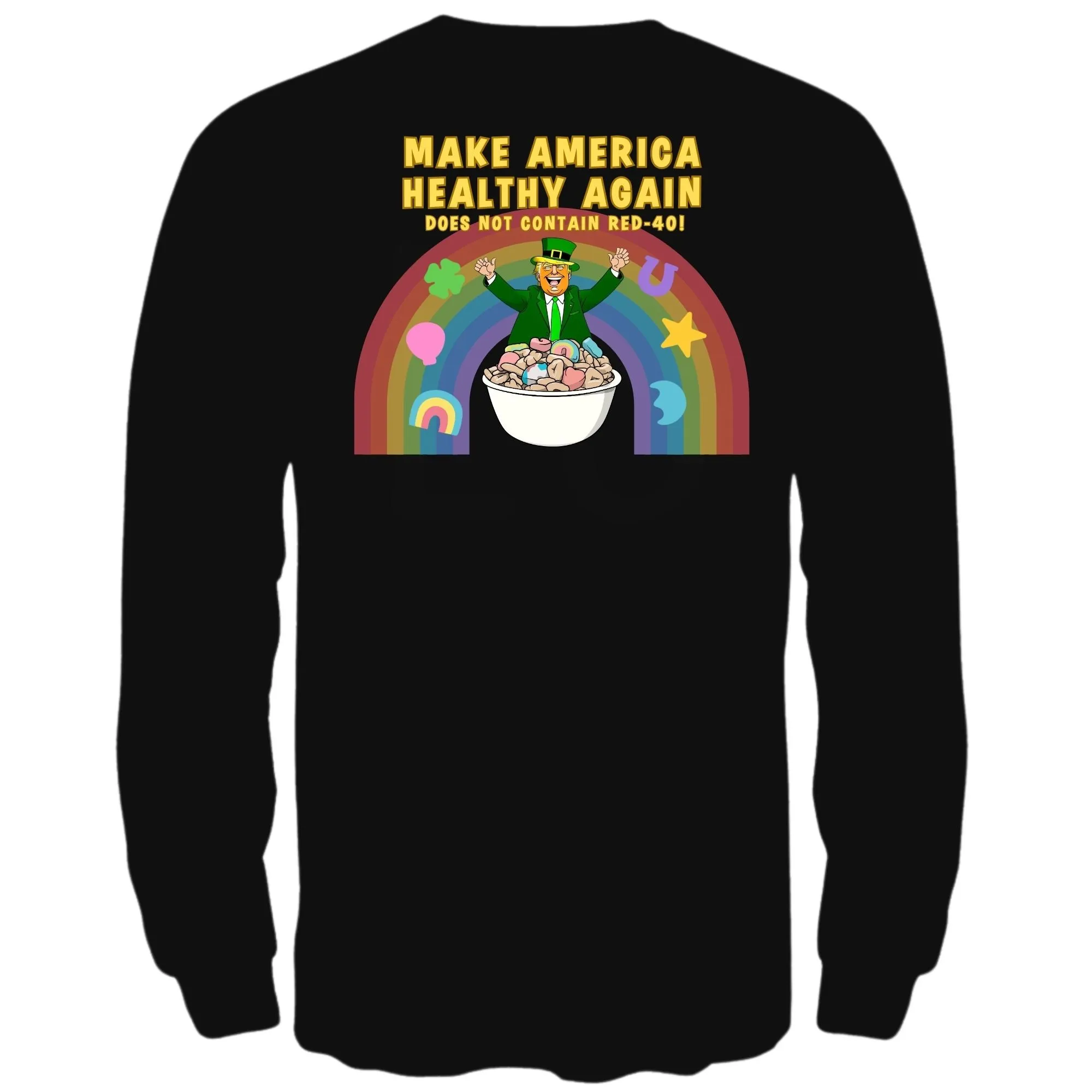 St. Patricks Day Funny and Political Trump Make America Healthy Again Cereal Box Cover Mens Long Sleeve T Shirt sold by Old Glory