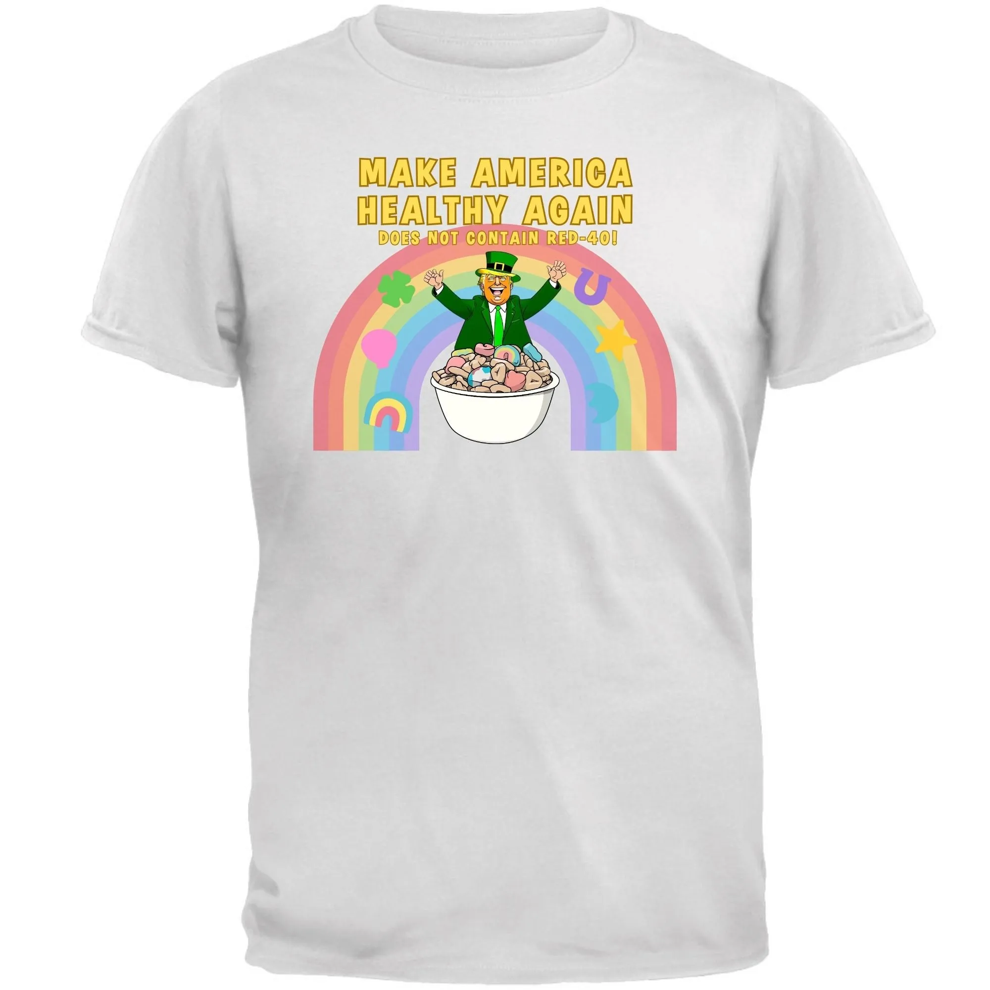 St. Patricks Day Funny and Political Trump Make America Healthy Again Cereal Box Cover Mens T Shirt sold by Old Glory