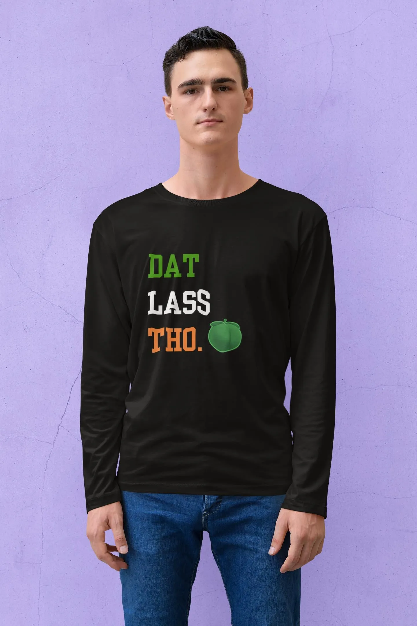 St. Patricks Day Funny Peach Emoji Dat Lass Tho. Mens Long Sleeve T Shirt sold by Old Glory product image thumbnail 2