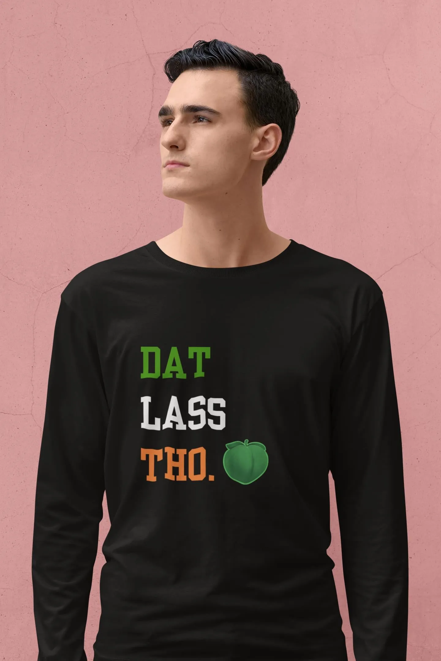 St. Patricks Day Funny Peach Emoji Dat Lass Tho. Mens Long Sleeve T Shirt sold by Old Glory product image thumbnail 4