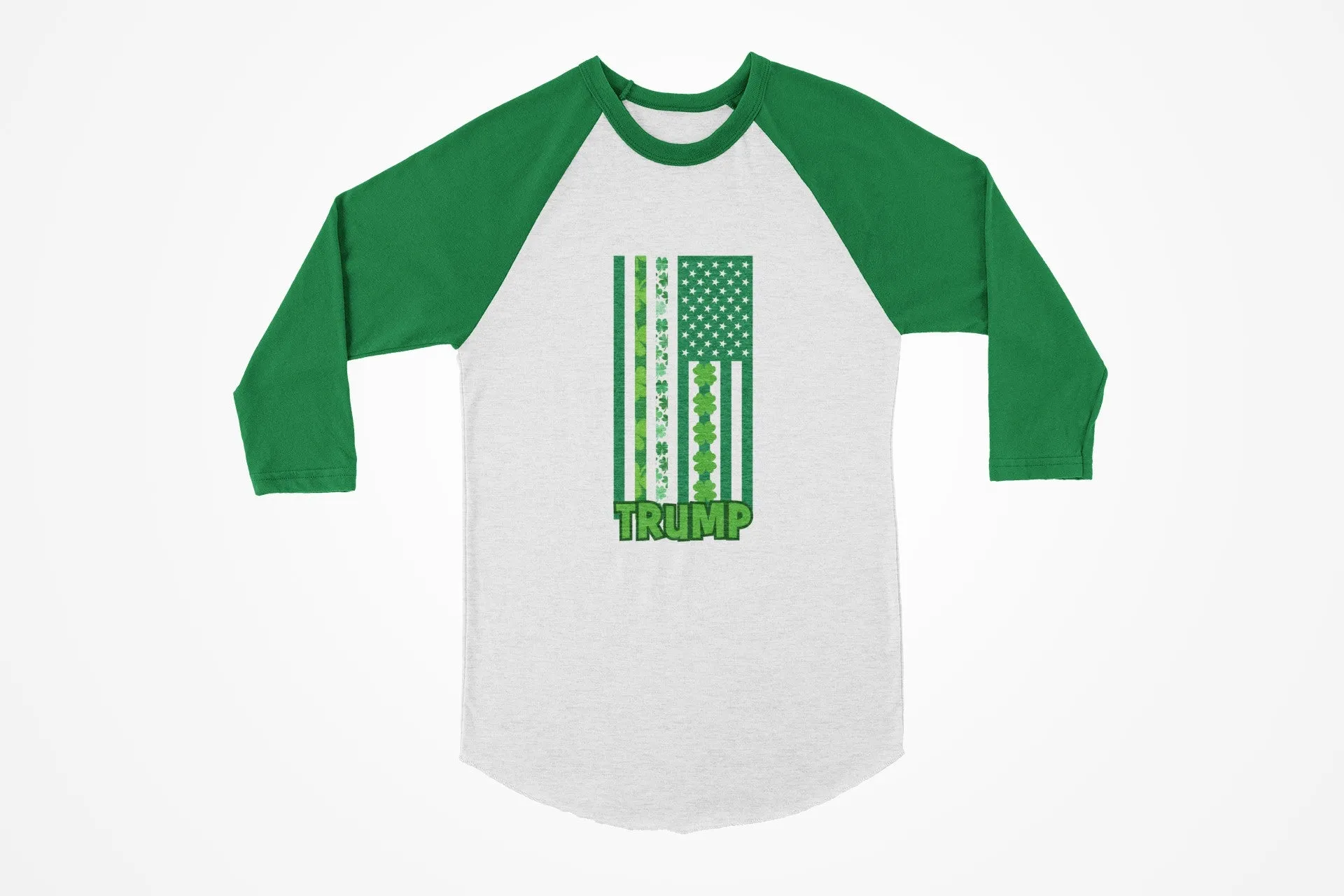 St. Patricks Day Funny and Political Green Shamrock Flag For Trump Juniors Womens 3/4 Raglan T Shirt sold by Old Glory product image thumbnail 3