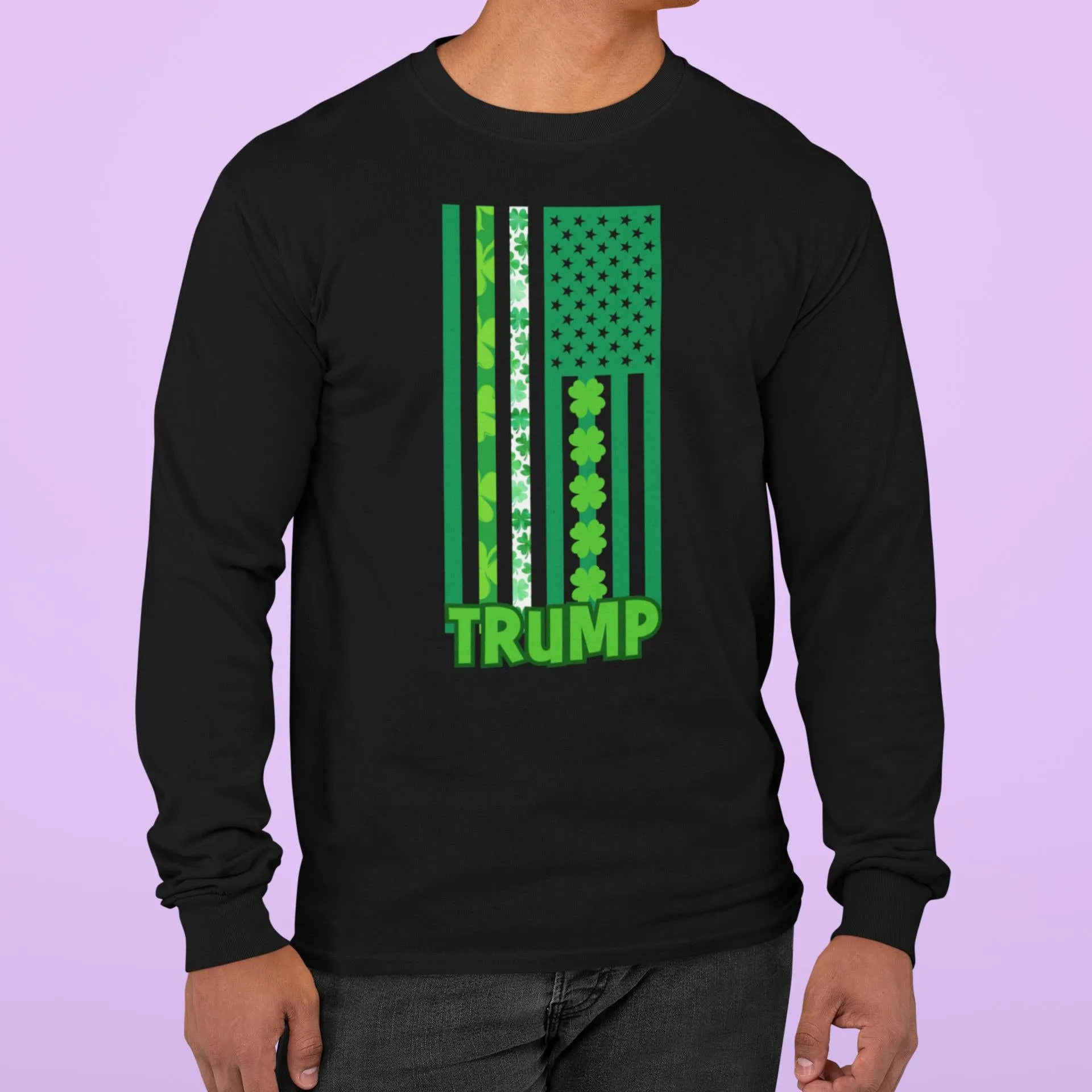 St. Patricks Day Funny and Political Green Shamrock Flag For Trump Mens Long Sleeve T Shirt sold by Old Glory product image thumbnail 3