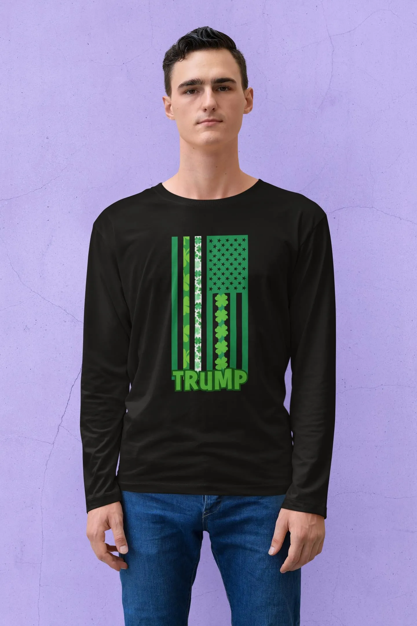 St. Patricks Day Funny and Political Green Shamrock Flag For Trump Mens Long Sleeve T Shirt sold by Old Glory product image thumbnail 2