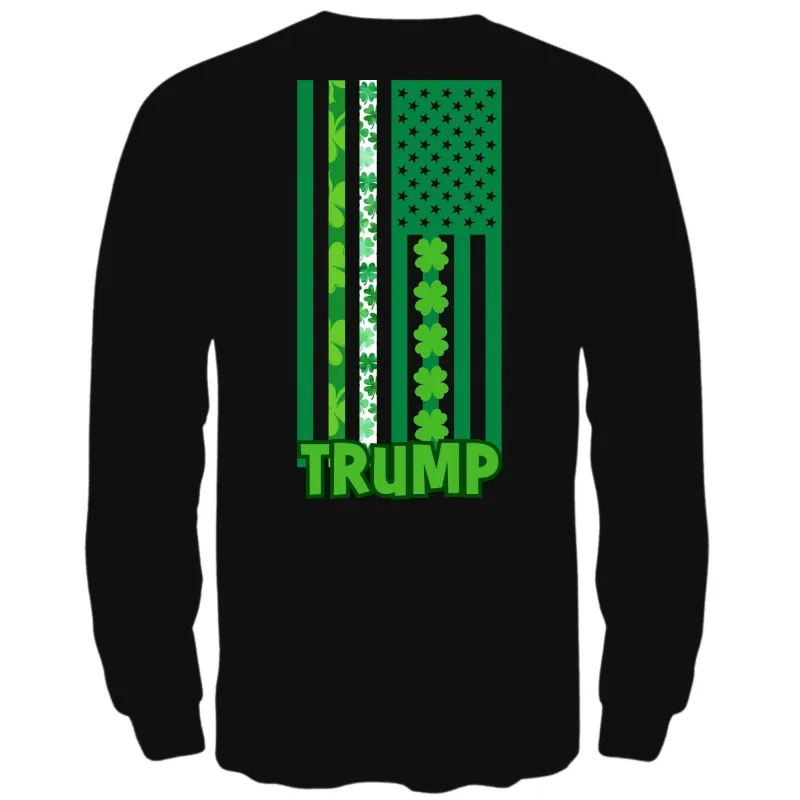 St. Patricks Day Funny and Political Green Shamrock Flag For Trump Mens Long Sleeve T Shirt sold by Old Glory