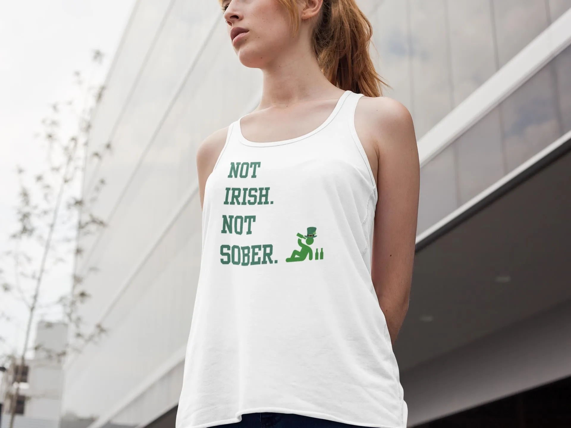 St. Patricks Day Funny Not Irish. Not Sober Juniors Womens Racerback Tank Top sold by Old Glory product image thumbnail 2