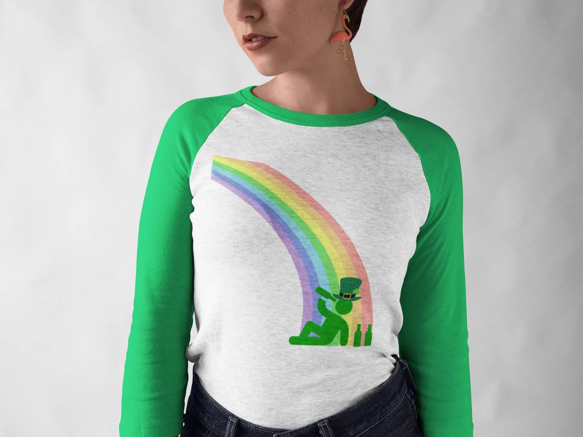 St. Patricks Day Funny Drinking At The End Of The Rainbow Juniors Womens 3/4 Raglan T Shirt sold by Old Glory product image thumbnail 2