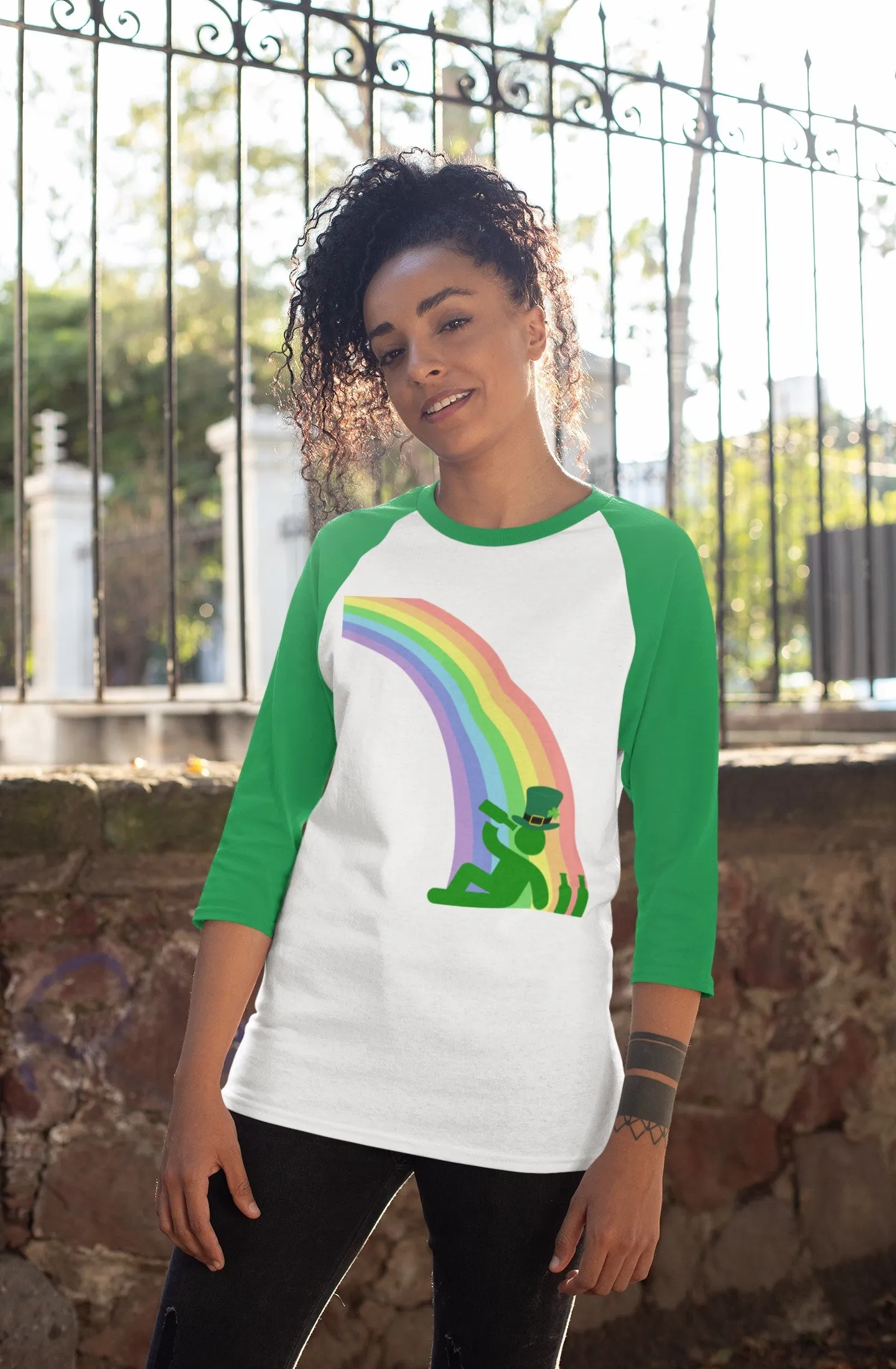 St. Patricks Day Funny Drinking At The End Of The Rainbow Juniors Womens 3/4 Raglan T Shirt sold by Old Glory product image thumbnail 4
