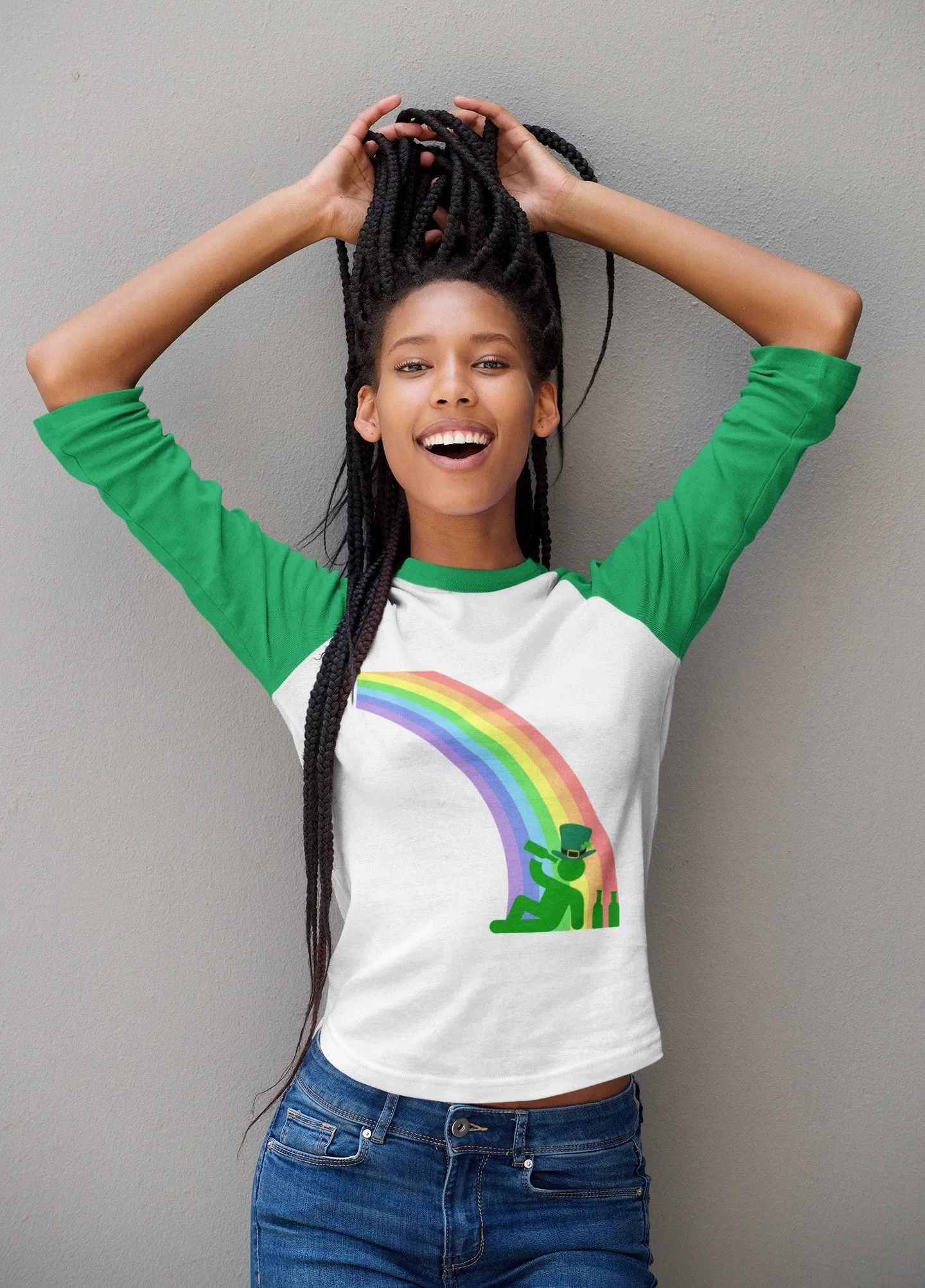 St. Patricks Day Funny Drinking At The End Of The Rainbow Juniors Womens 3/4 Raglan T Shirt sold by Old Glory product image thumbnail 5