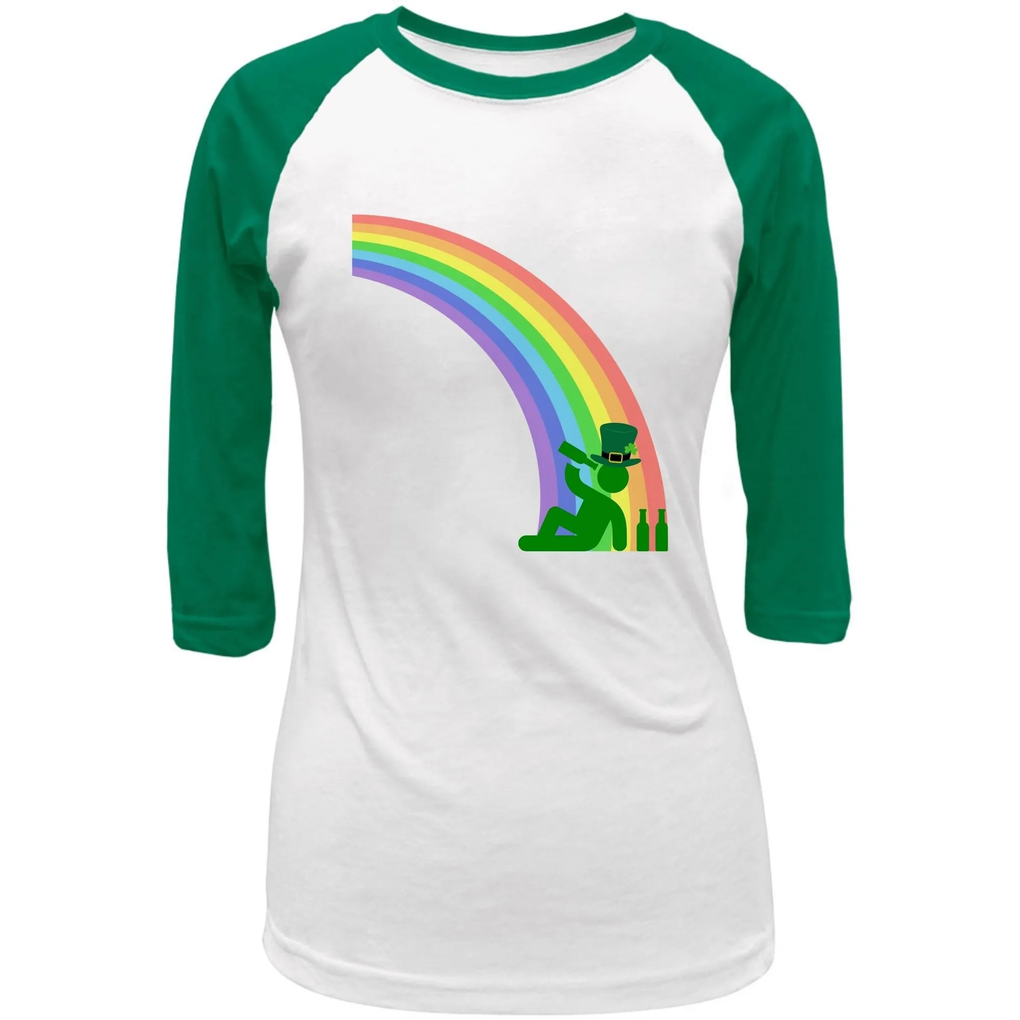St. Patricks Day Funny Drinking At The End Of The Rainbow Juniors Womens 3/4 Raglan T Shirt sold by Old Glory