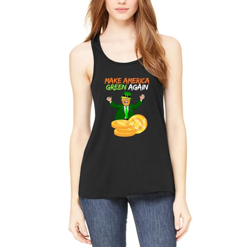 St. Patricks Day Political and Festive Irish Flag Colored Make America Green Again Gold Coin Juniors Womens Racerback Tank Top sold by Old Glory