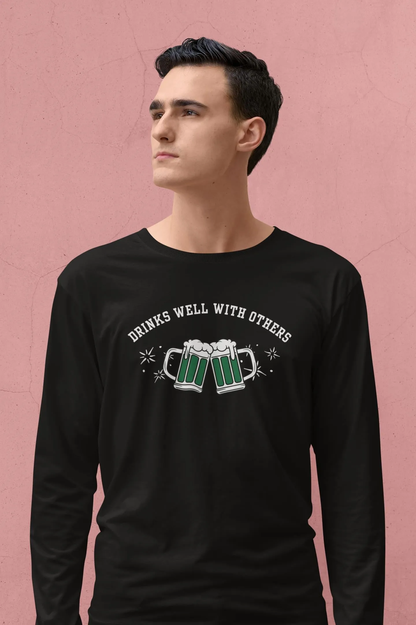 St. Patricks Day Funny Drinks Well With Others Beer Mugs Mens Long Sleeve T Shirt sold by Old Glory product image thumbnail 4
