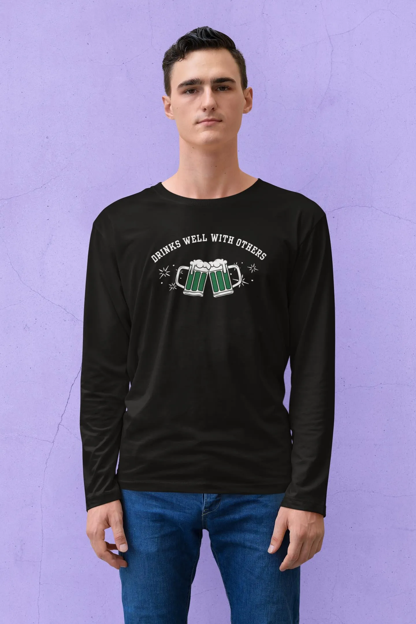 St. Patricks Day Funny Drinks Well With Others Beer Mugs Mens Long Sleeve T Shirt sold by Old Glory product image thumbnail 5
