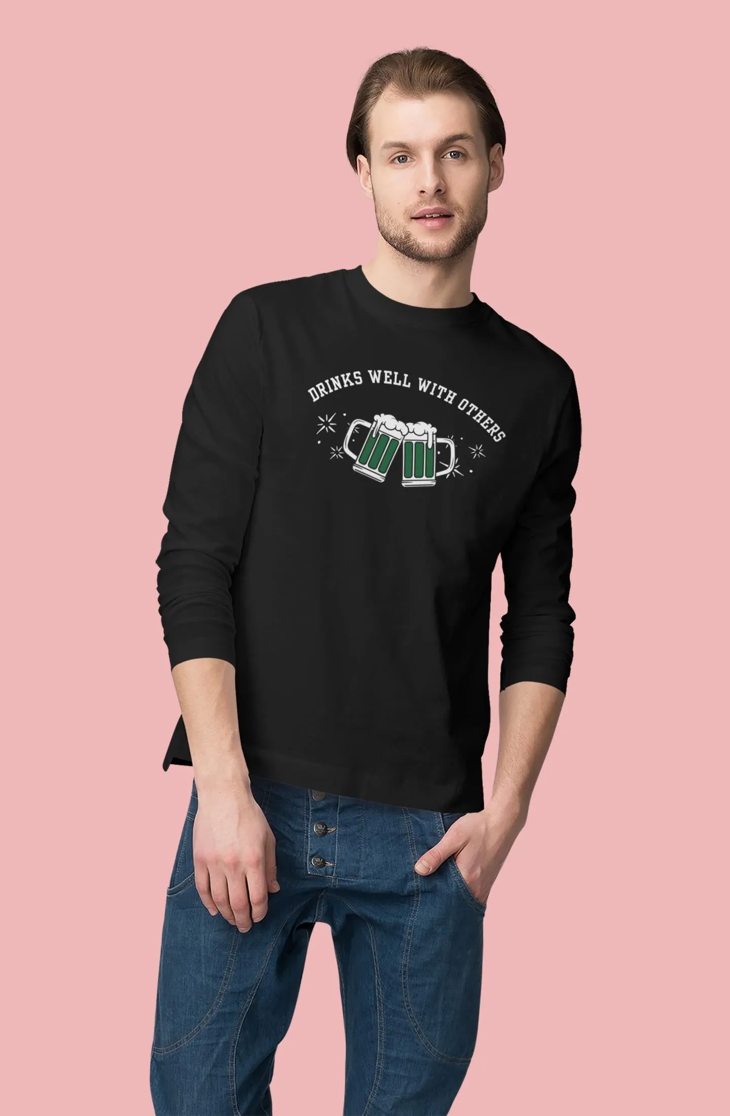 St. Patricks Day Funny Drinks Well With Others Beer Mugs Mens Long Sleeve T Shirt sold by Old Glory product image thumbnail 2