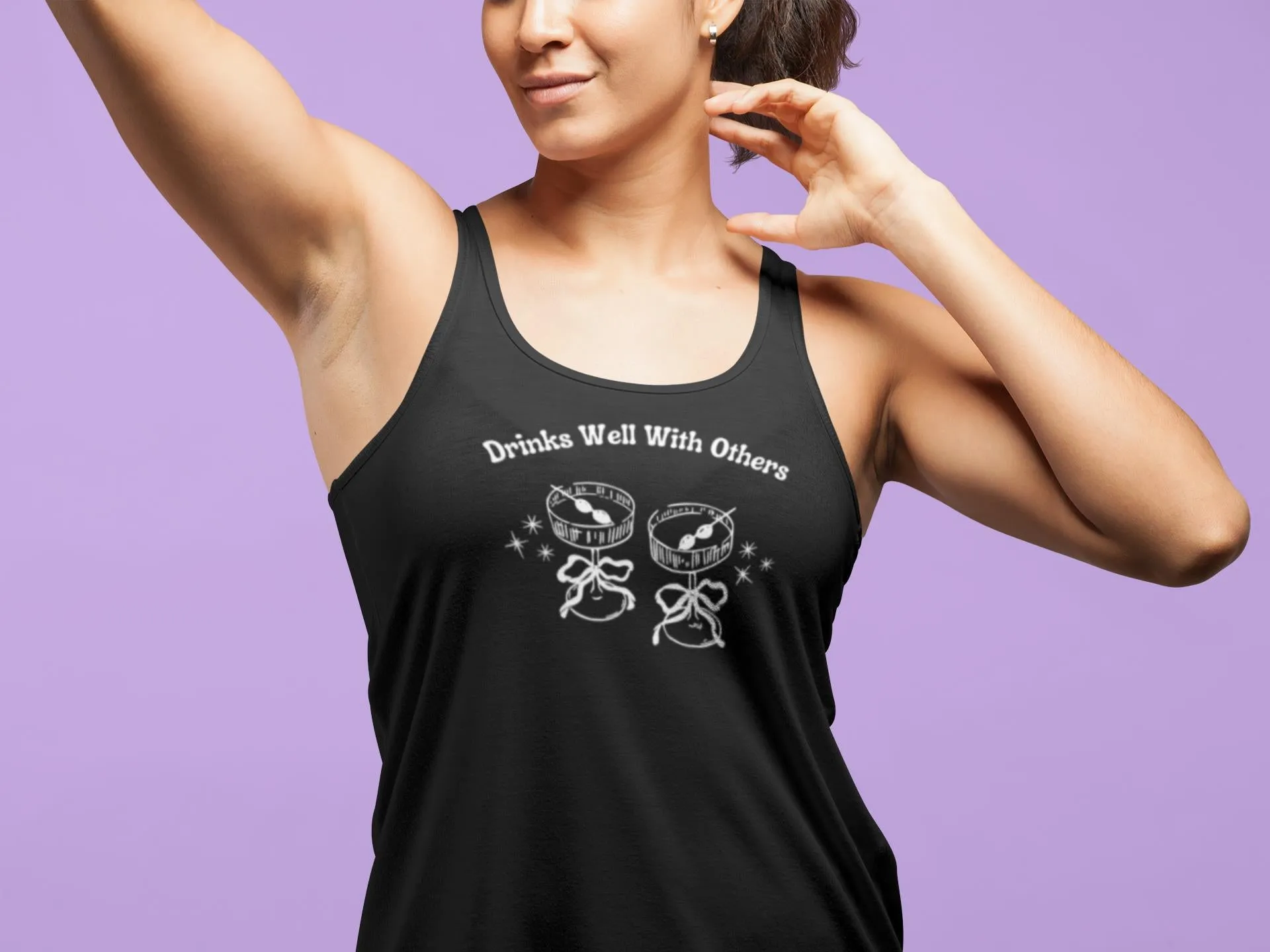 St. Patricks Day Funny Drinks Well With Others Fancy Cocktail Juniors Womens Racerback Tank Top sold by Old Glory product image thumbnail 3