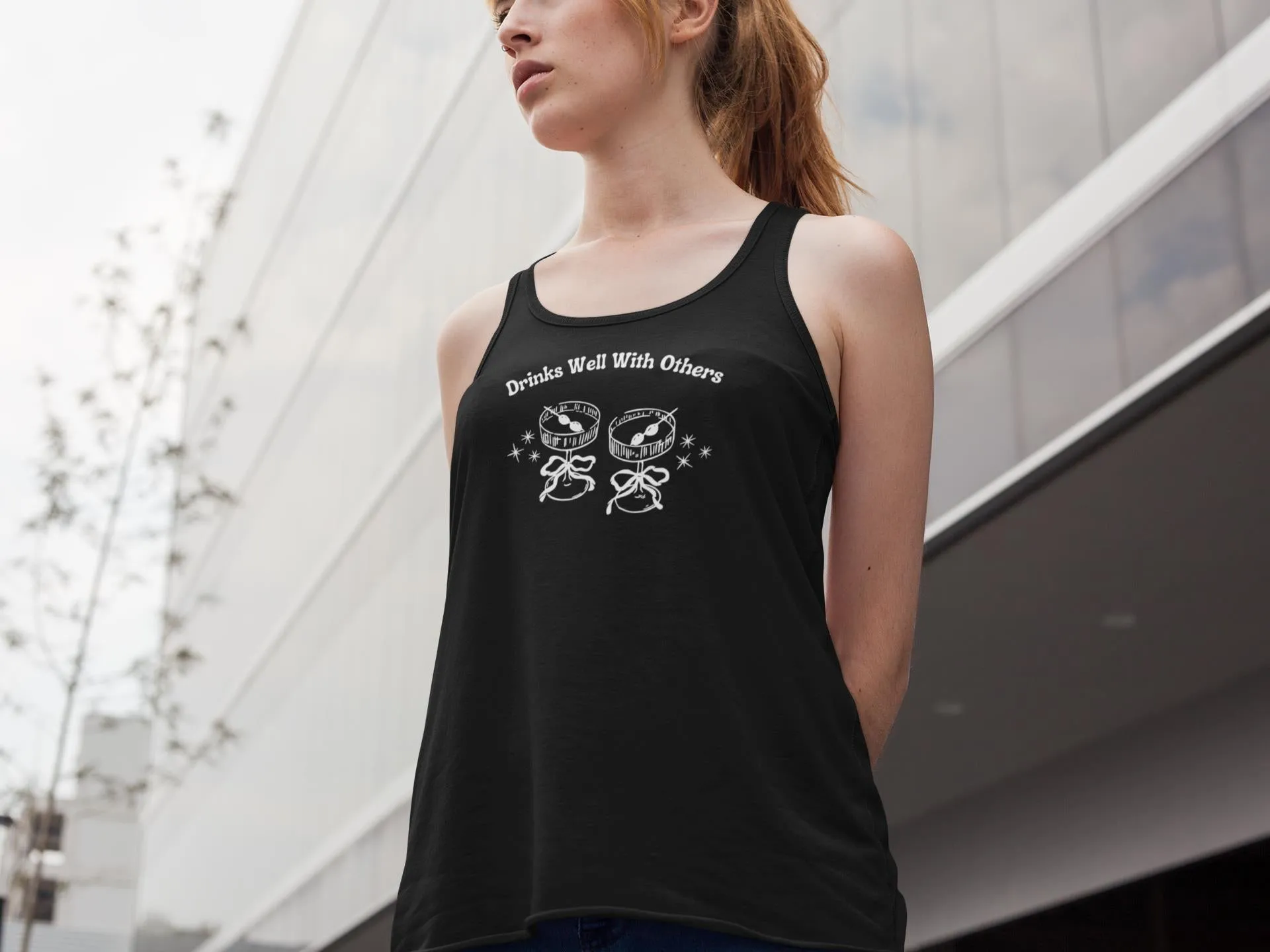 St. Patricks Day Funny Drinks Well With Others Fancy Cocktail Juniors Womens Racerback Tank Top sold by Old Glory product image thumbnail 5