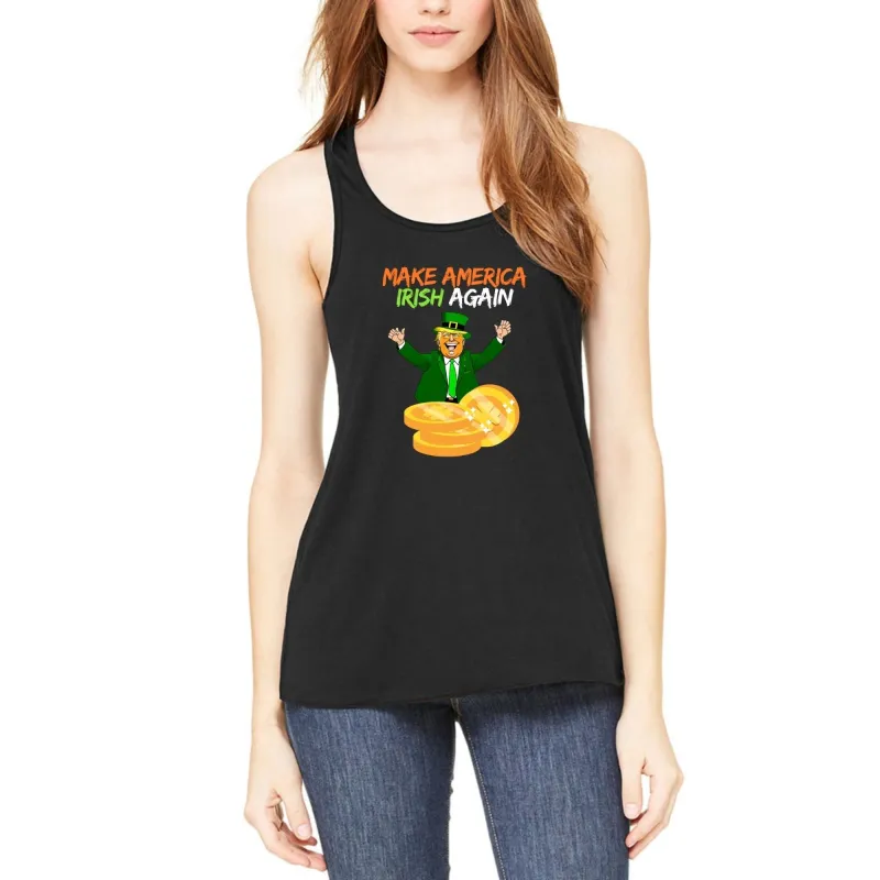 St. Patricks Day Political and Festive Irish Flag Colored Make America Irish Again Gold Coin Juniors Womens Racerback Tank Top sold by Old Glory