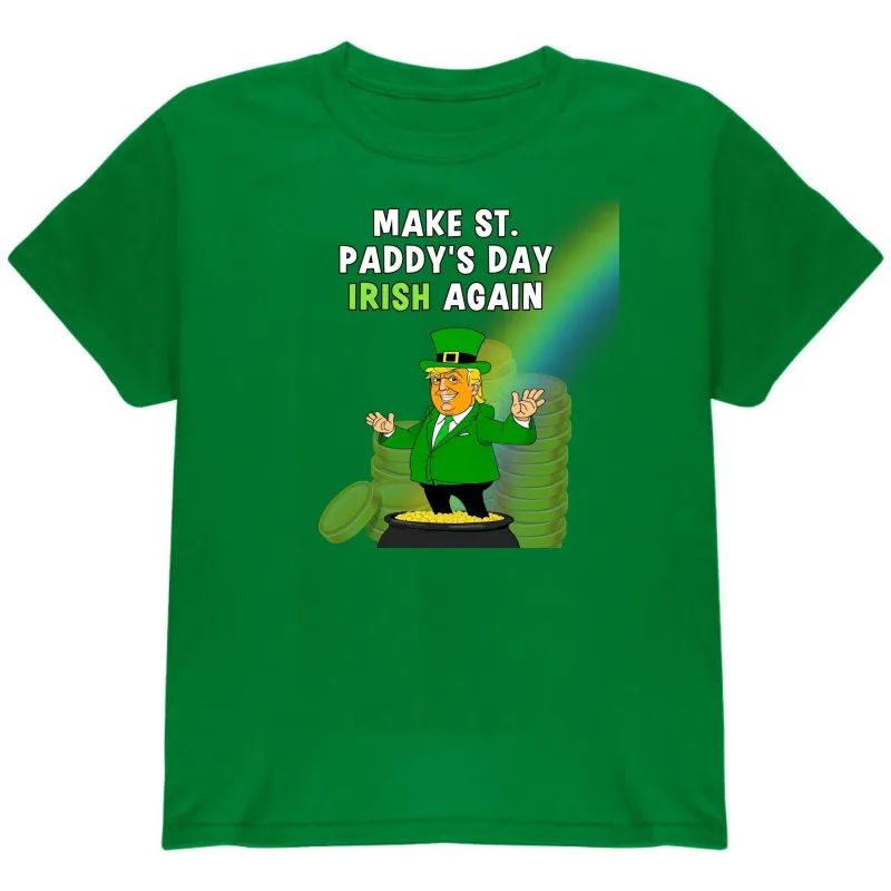 St. Patricks Day Festive and Political Trump Figure Themed Make St. Paddys Day Irish Again End of the Rainbow Youth Short Sleeve T Shirt sold by Old Glory