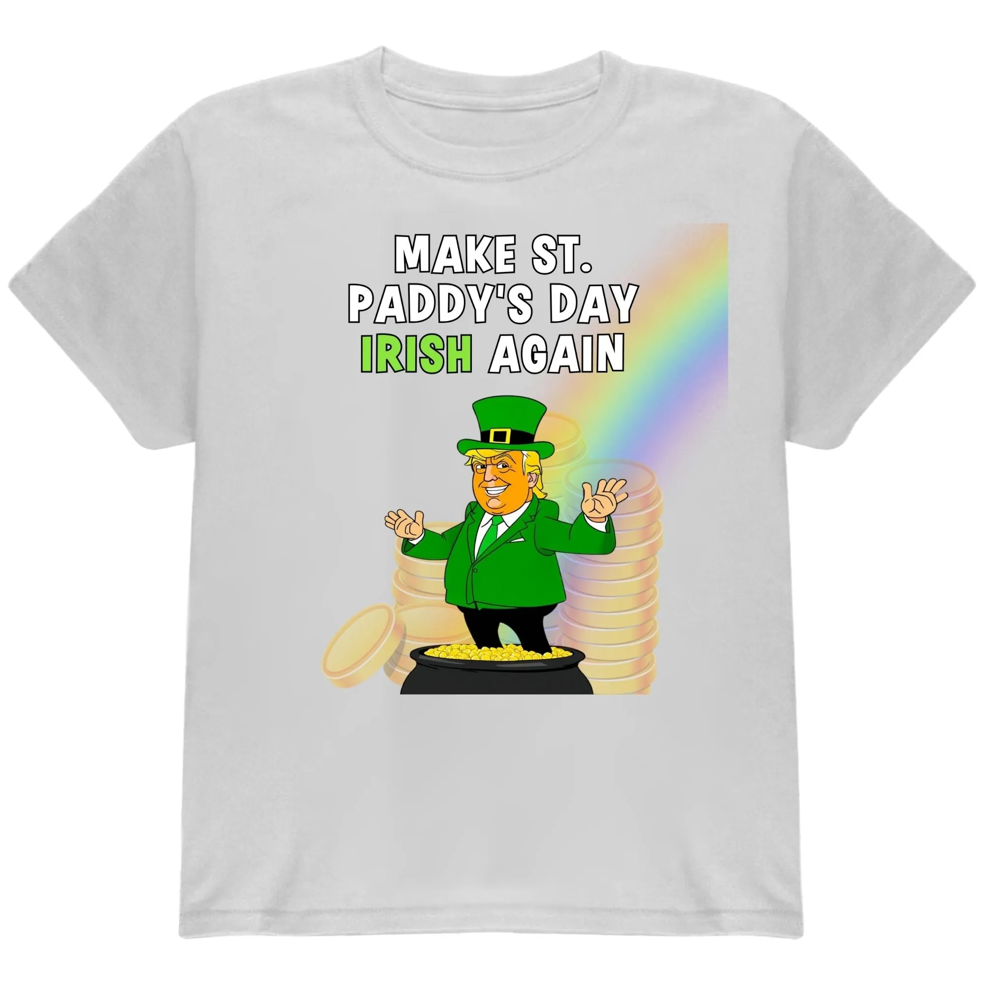 St. Patricks Day Festive and Political Trump Figure Themed Make St. Paddys Day Irish Again End of the Rainbow Youth Short Sleeve T Shirt sold by Old Glory product image thumbnail 2
