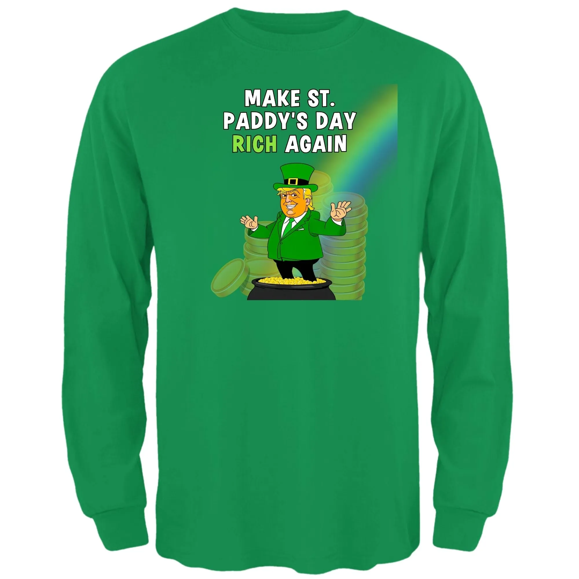 St. Patricks Day Festive and Political Trump Figure Themed Make St. Paddys Day Rich Again End of the Rainbow Mens Long Sleeve T Shirt sold by Old Glory product image thumbnail 2