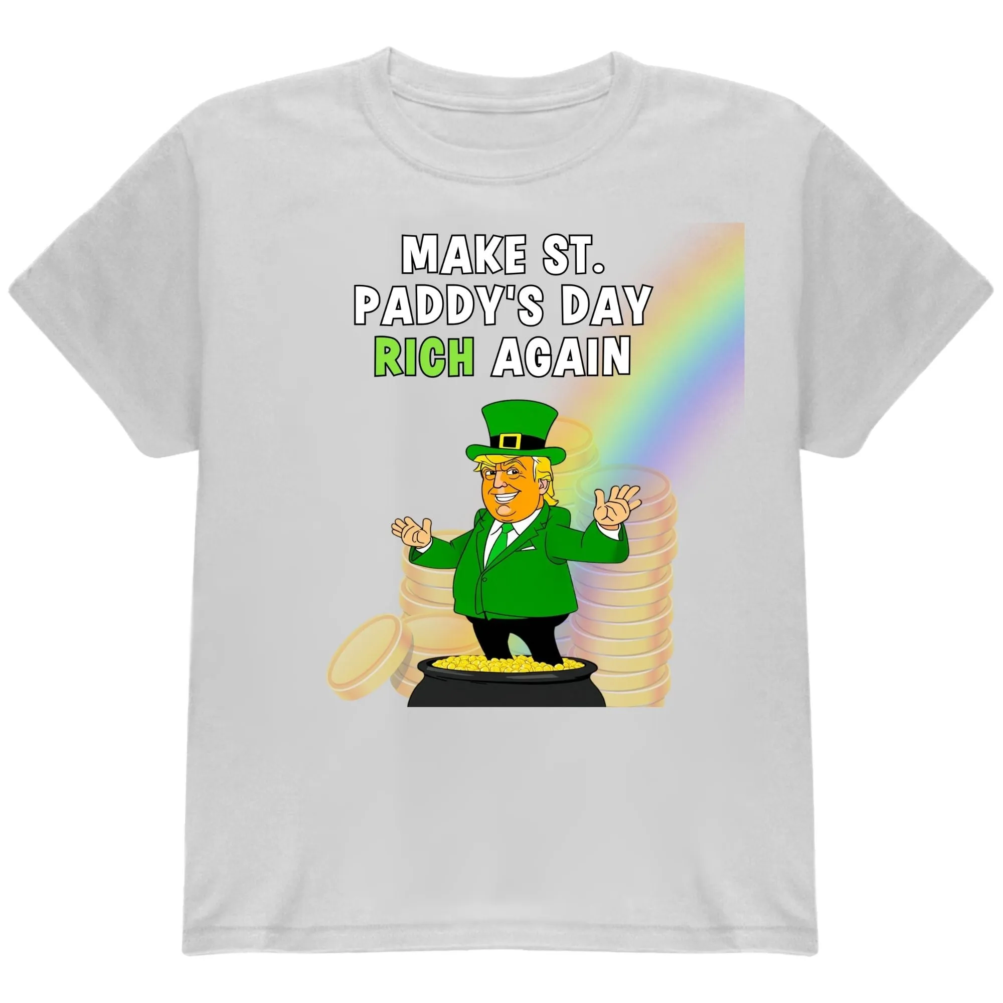 St. Patricks Day Festive and Political Trump Figure Themed Make St. Paddys Day Rich Again End of the Rainbow Youth Short Sleeve T Shirt sold by Old Glory product image thumbnail 2