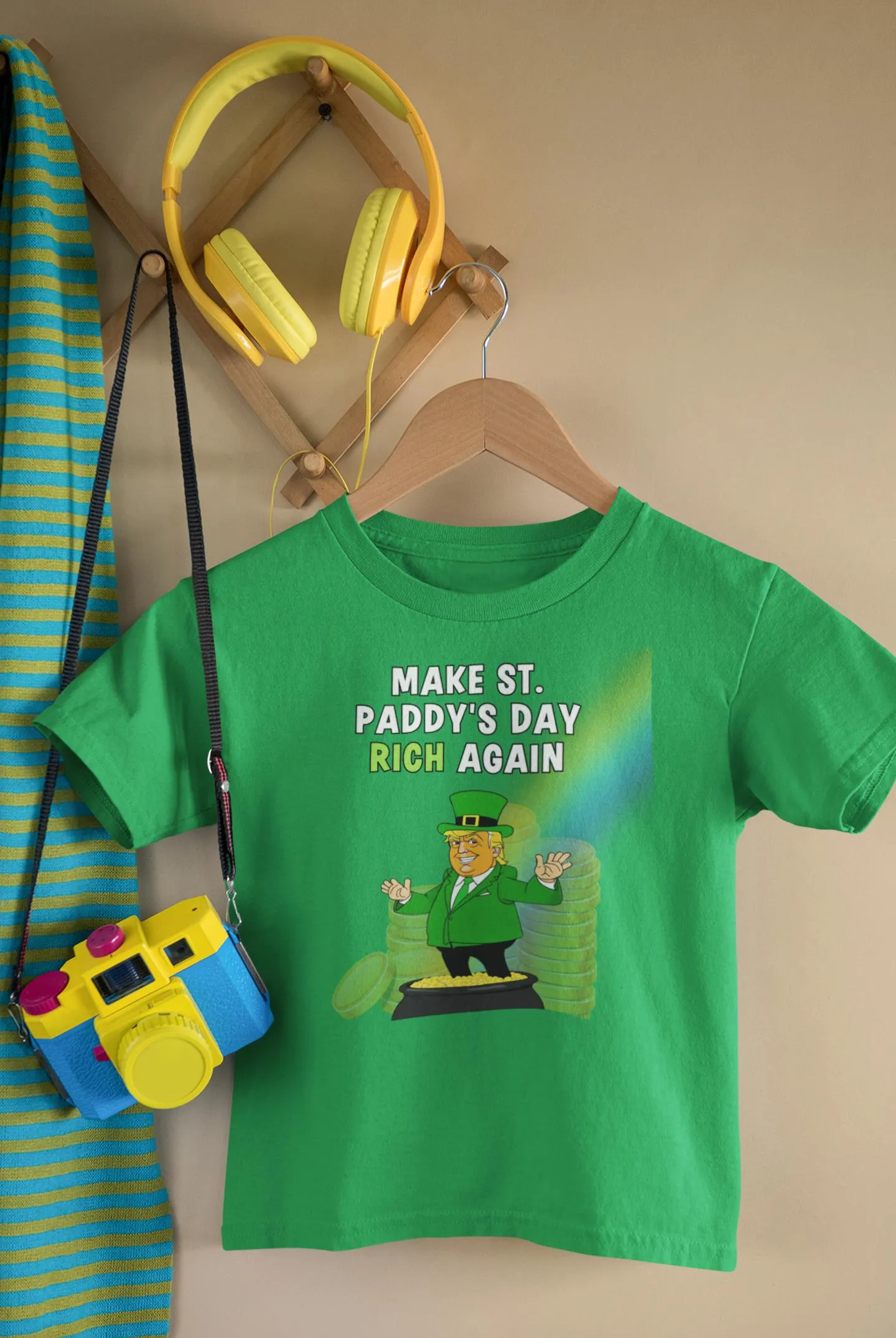 St. Patricks Day Festive and Political Trump Figure Themed Make St. Paddys Day Rich Again End of the Rainbow Youth Short Sleeve T Shirt sold by Old Glory product image thumbnail 4