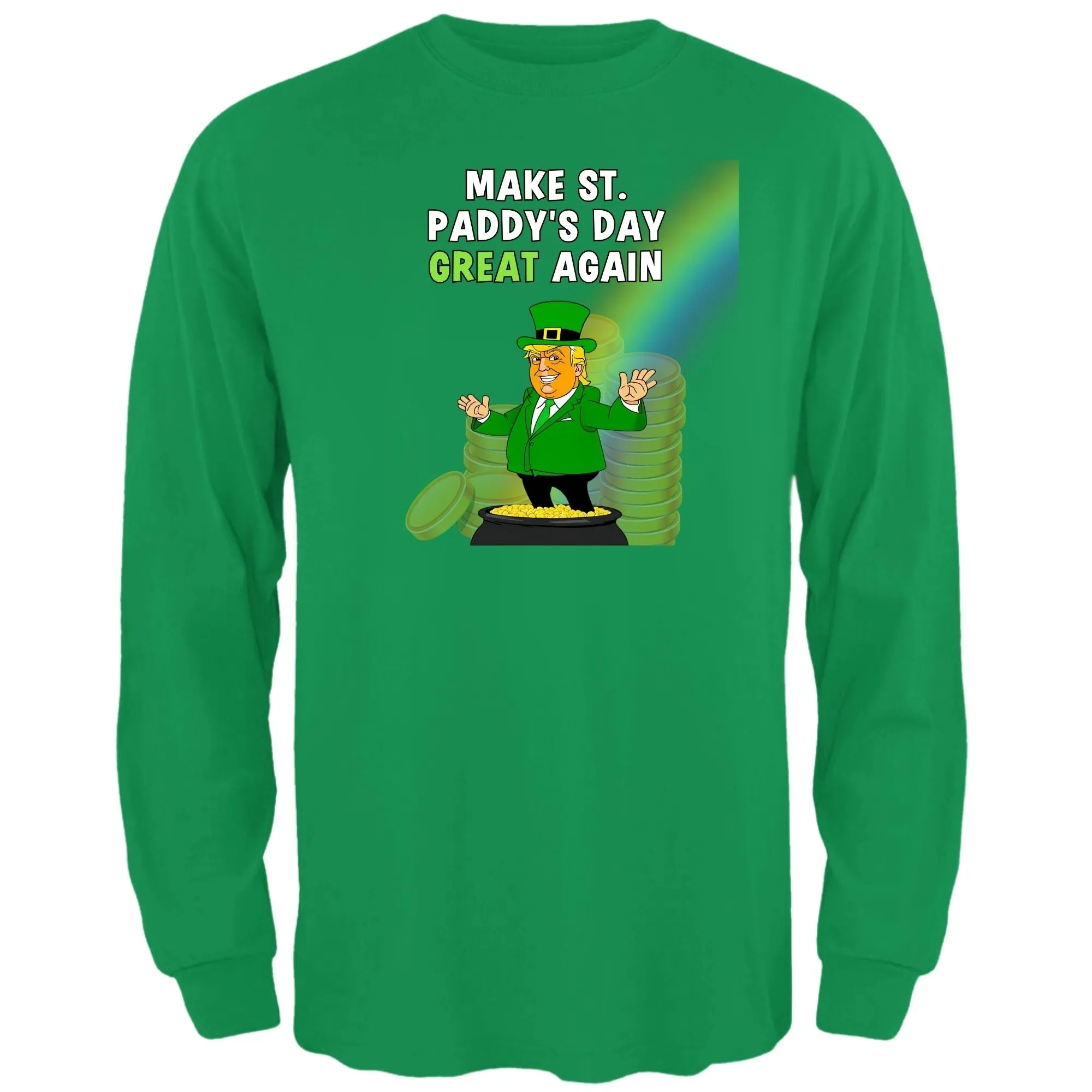 St. Patricks Day Festive and Political Trump Figure Themed Make St. Paddys Day Great Again End of the Rainbow Mens Long Sleeve T Shirt sold by Old Glory product image thumbnail 2