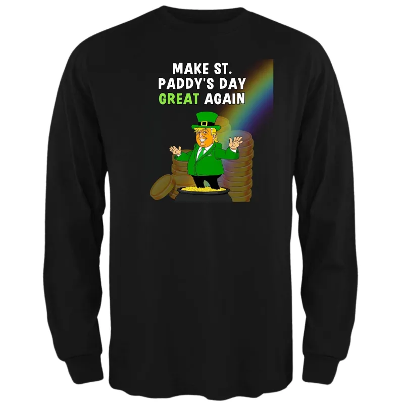 St. Patricks Day Festive and Political Trump Figure Themed Make St. Paddys Day Great Again End of the Rainbow Mens Long Sleeve T Shirt sold by Old Glory