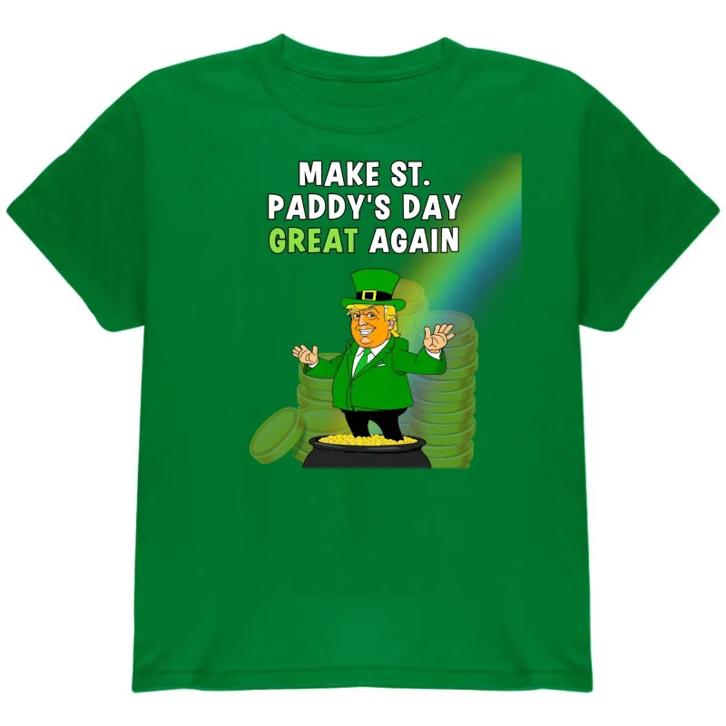 St. Patricks Day Festive and Political Trump Figure Themed Make St. Paddys Day Great Again End of the Rainbow Youth Short Sleeve T Shirt sold by Old Glory