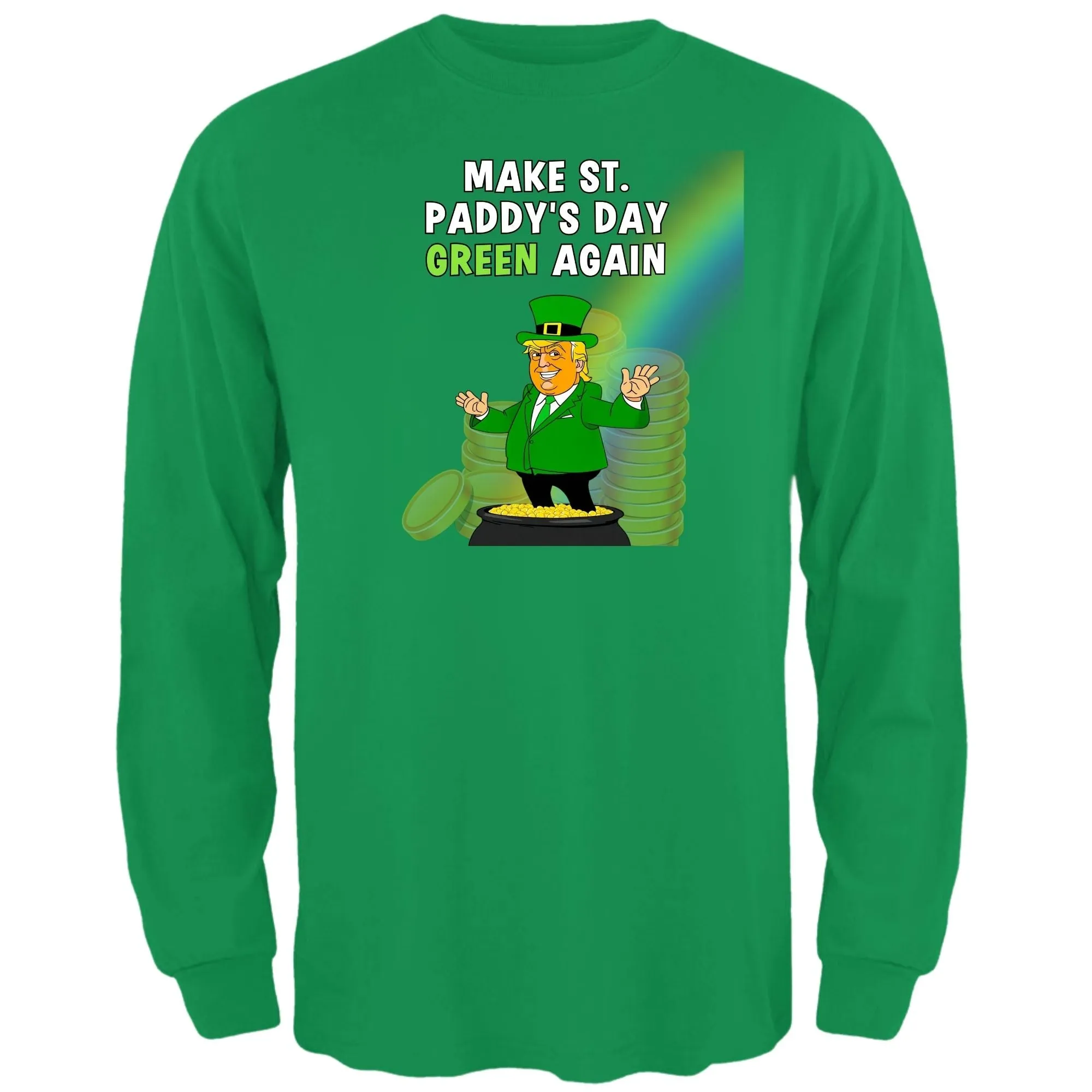 St. Patricks Day Festive and Political Trump Figure Themed Make St. Paddys Day Green Again End of the Rainbow Mens Long Sleeve T Shirt sold by Old Glory product image thumbnail 2