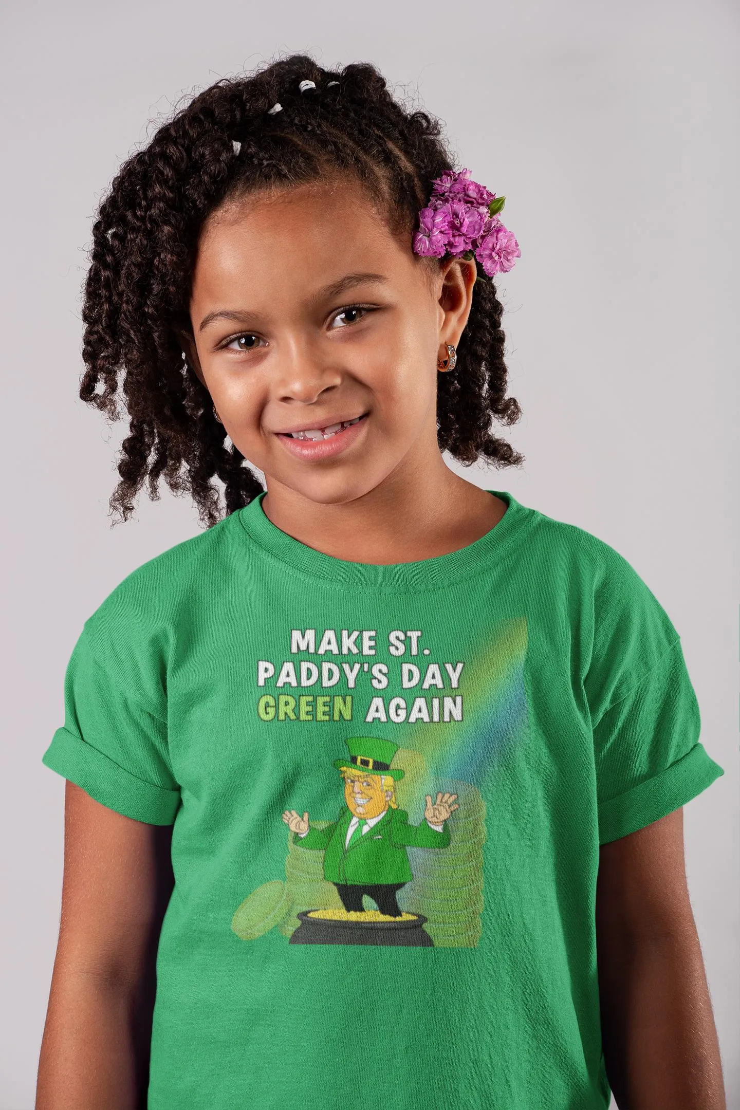 St. Patricks Day Festive and Political Trump Figure Themed Make St. Paddys Day Green Again End of the Rainbow Youth Short Sleeve T Shirt sold by Old Glory product image thumbnail 5