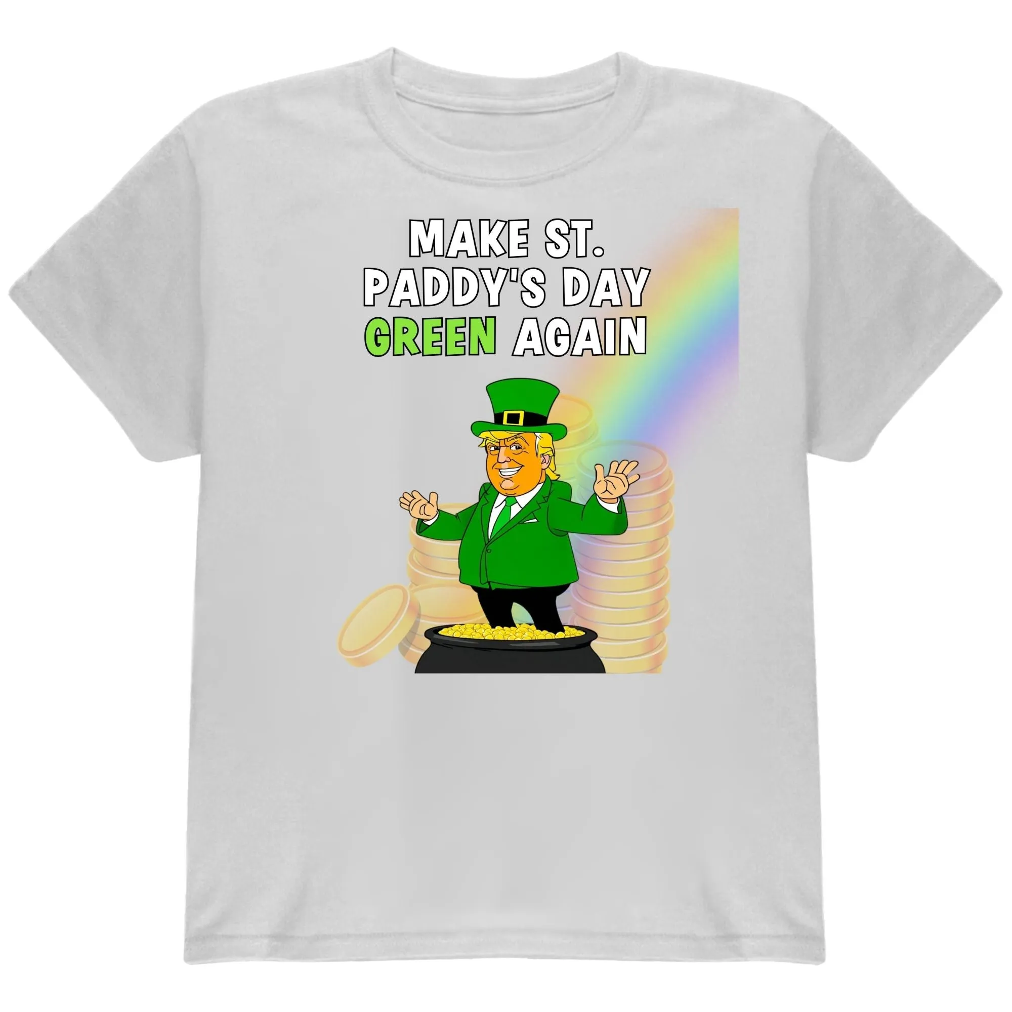 St. Patricks Day Festive and Political Trump Figure Themed Make St. Paddys Day Green Again End of the Rainbow Youth Short Sleeve T Shirt sold by Old Glory product image thumbnail 2