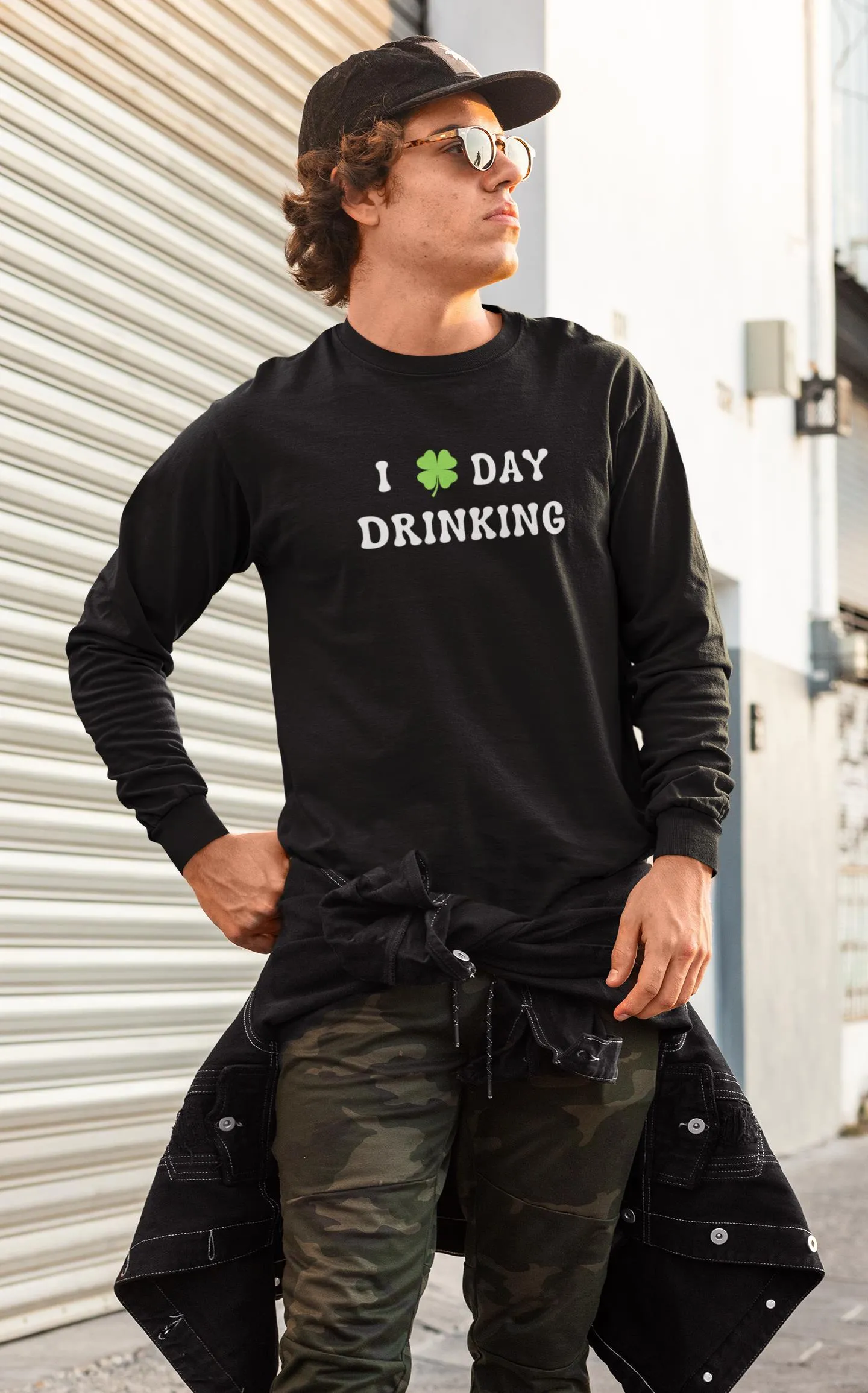 St. Patricks Day Festive I Love Day Drinking Shamrock Mens Long Sleeve T Shirt sold by Old Glory product image thumbnail 3
