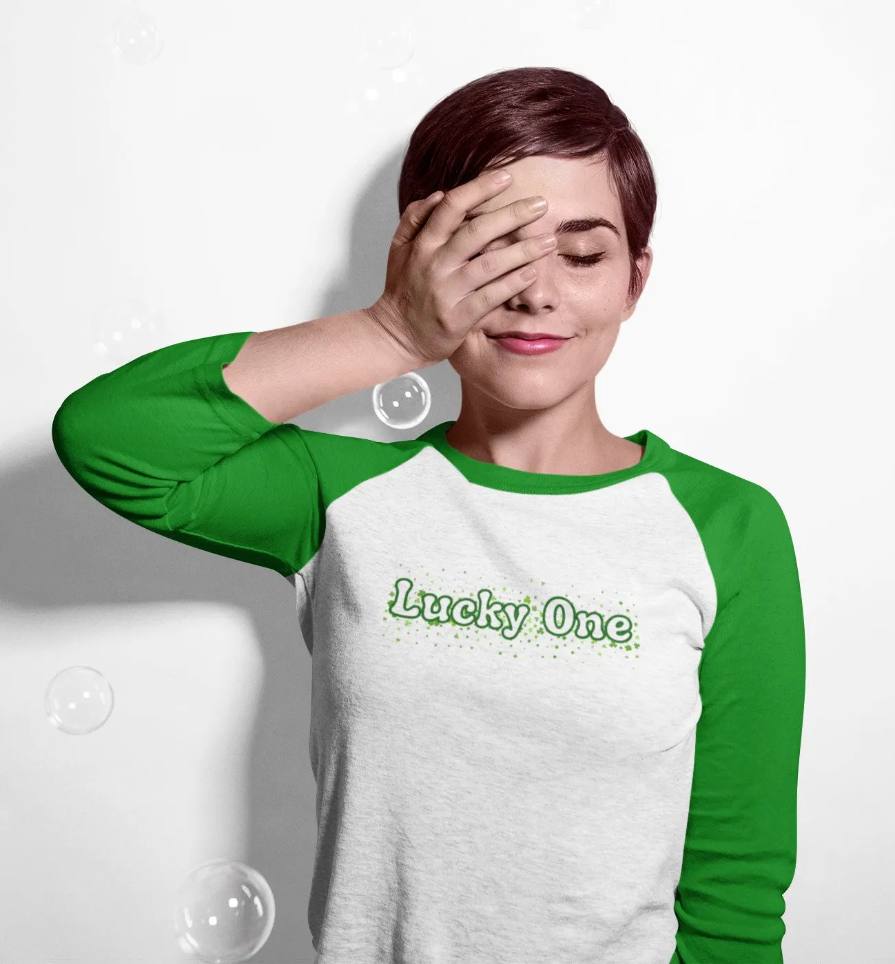 St. Patricks Day Clover Filled Lucky One Juniors Womens 3/4 Raglan T Shirt sold by Old Glory product image thumbnail 5