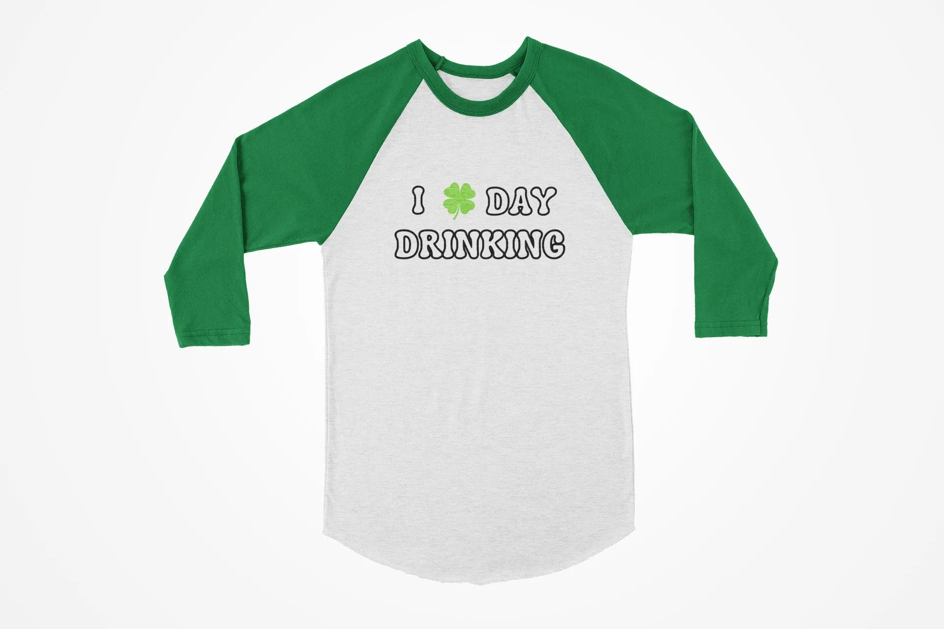 St. Patricks Day Festive I Love Day Drinking Shamrock Juniors Womens 3/4 Raglan T Shirt sold by Old Glory product image thumbnail 4