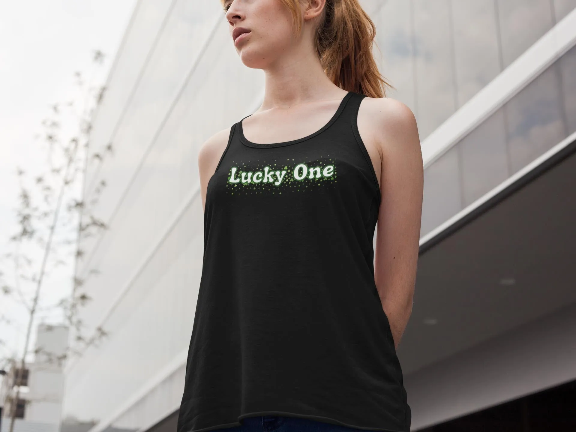 St. Patricks Day Clover Filled Lucky One Juniors Womens Racerback Tank Top sold by Old Glory product image thumbnail 2