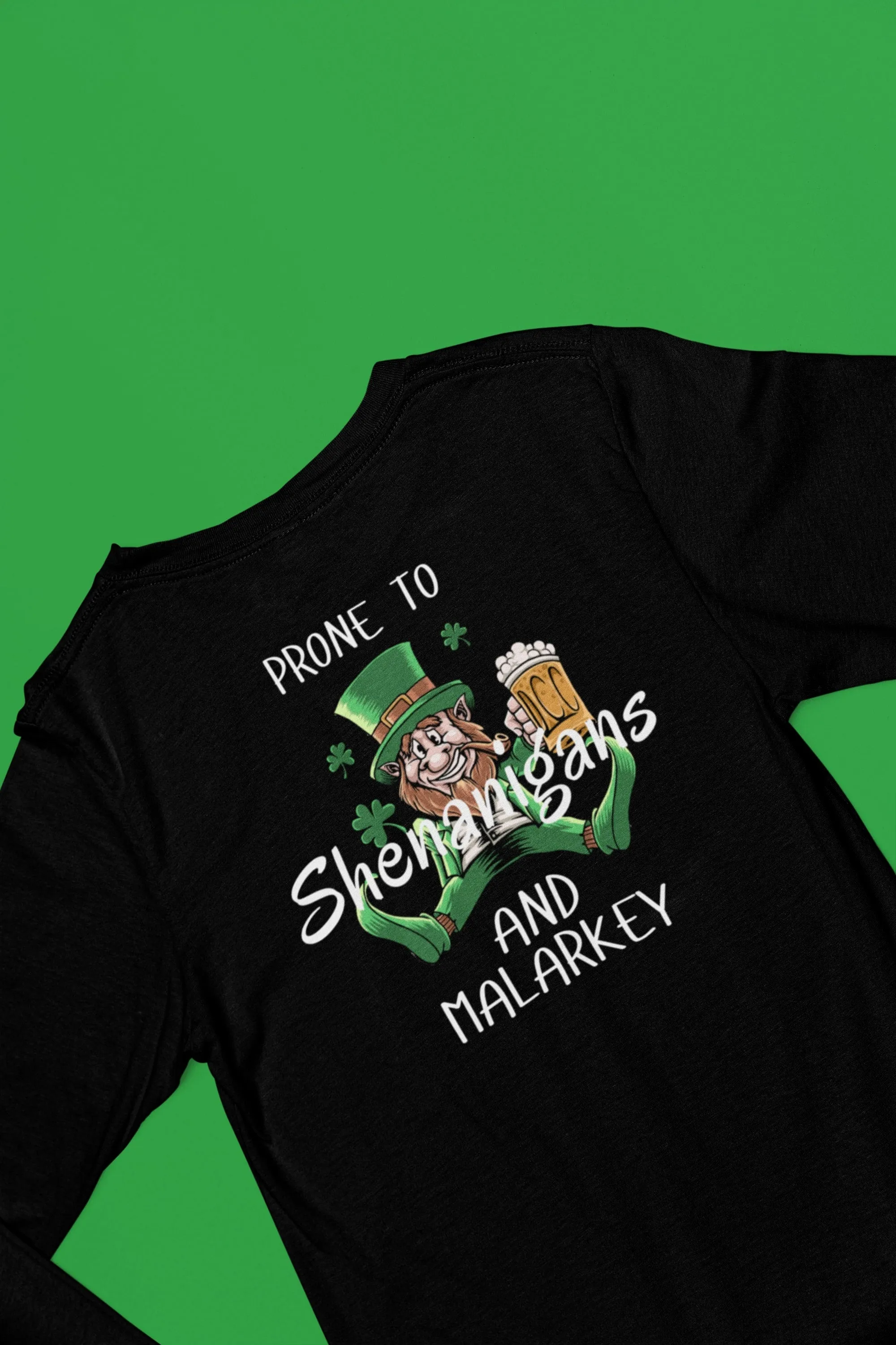 St Patricks Day Prone to Shenanigans and Malarkey Mens Long Sleeve T Shirt sold by Old Glory product image thumbnail 5