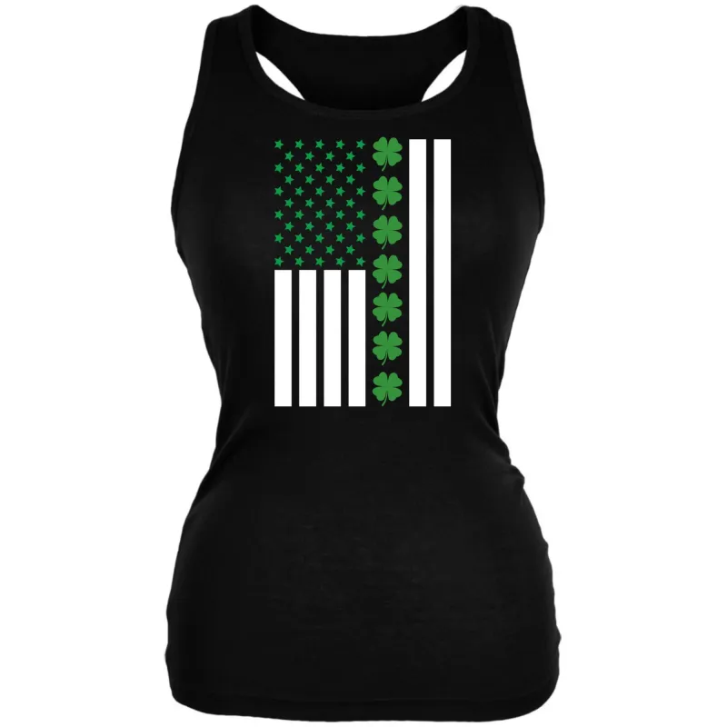 St Patricks Day Shamrock Irish Themed US Flag Juniors Soft Tank Top sold by Old Glory