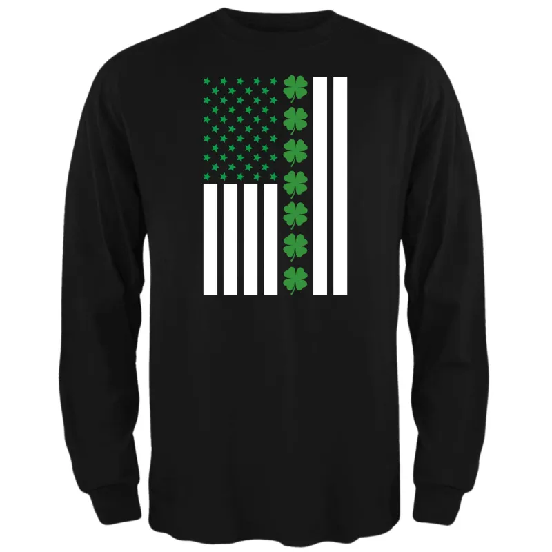 St Patricks Day Shamrock Irish Themed US Flag Mens Long Sleeve T Shirt sold by Old Glory